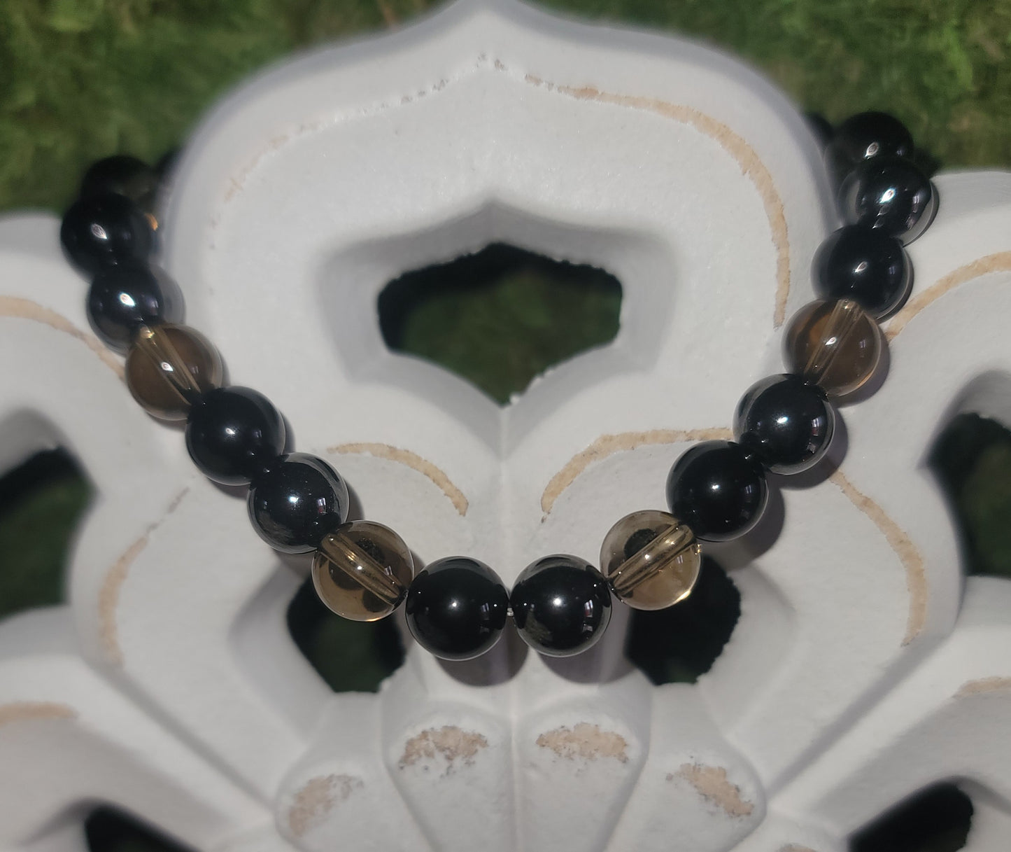 Genuine Stone Hematite, Smoky Quartz, and Black Obsidian Bracelet