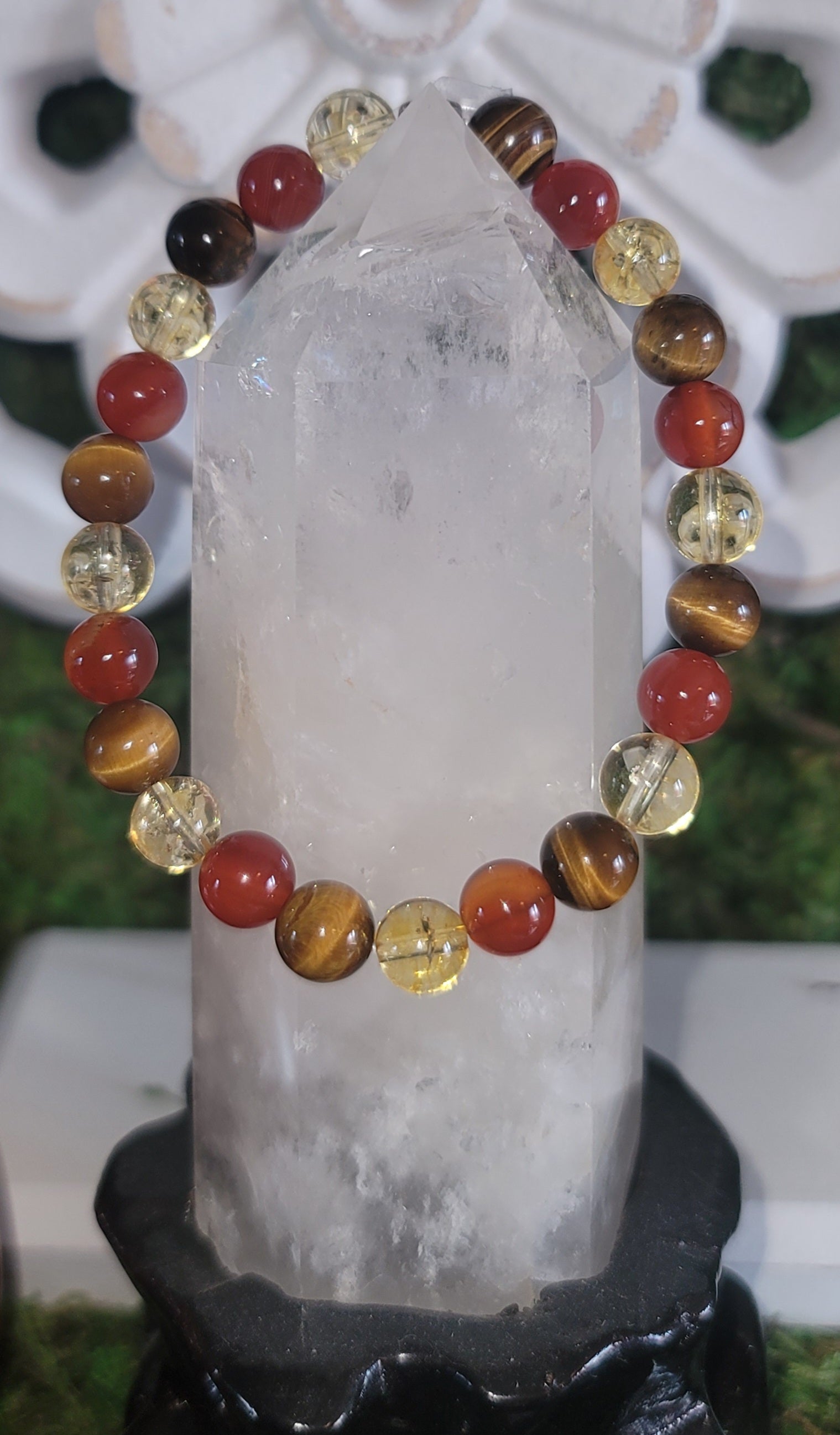 Genuine Stone Citrine, Carnelian and Tiger Eye Bracelet