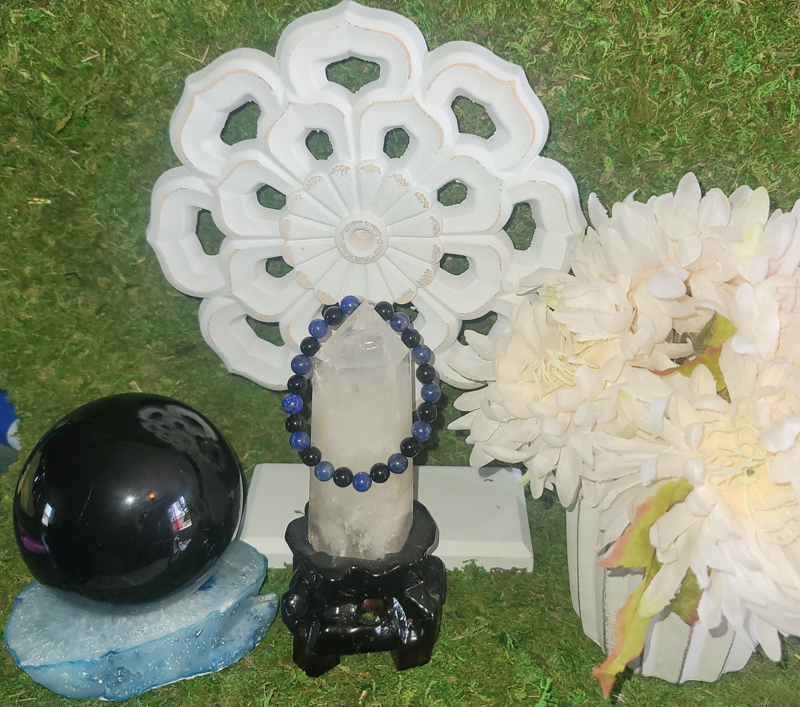 Genuine Stone Lapis Lazuli and Black Obsidian Bracelet