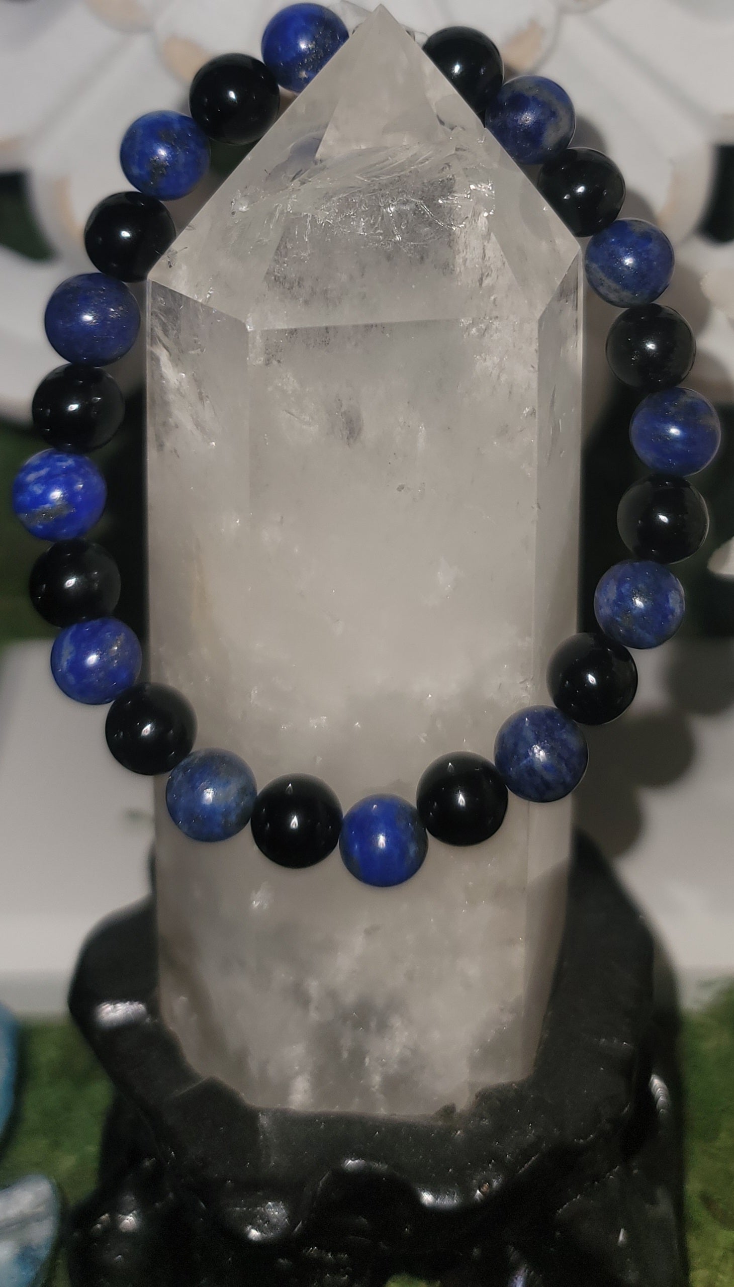 Genuine Stone Lapis Lazuli and Black Obsidian Bracelet