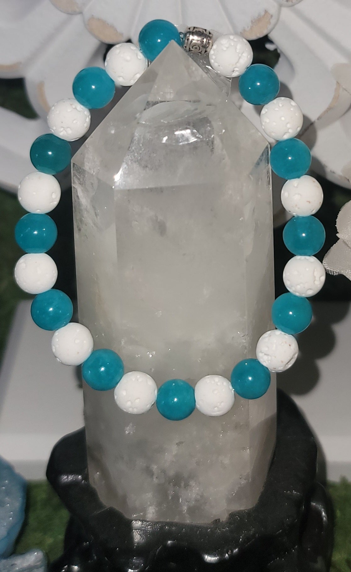 Genuine Stone Tiahne Amazonite and White Lava Stone Bracelet