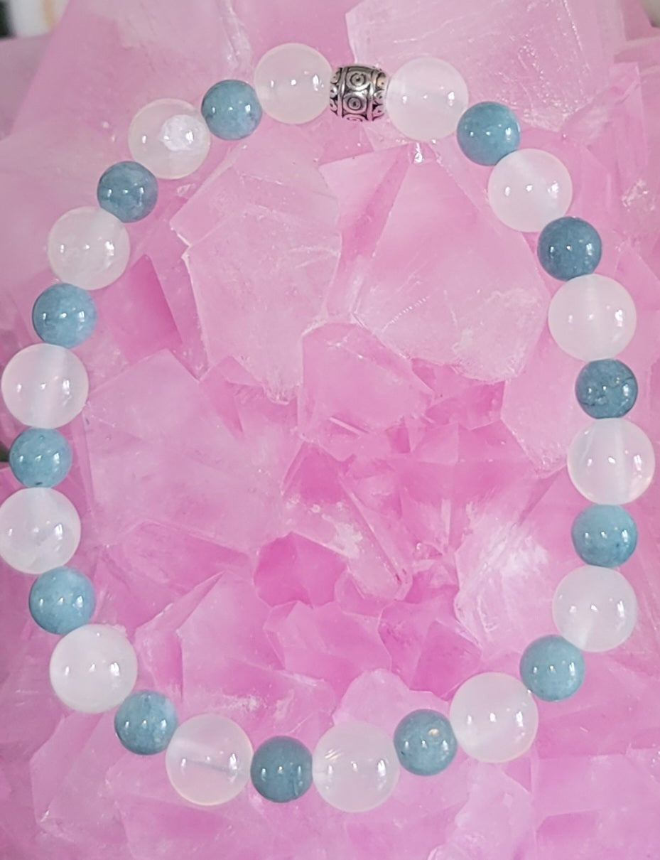 Genuine Stone Aquamarine and Selenite Bracelet