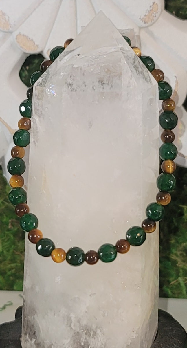 Genuine Stone Emerald and Tiger Eye Bracelet