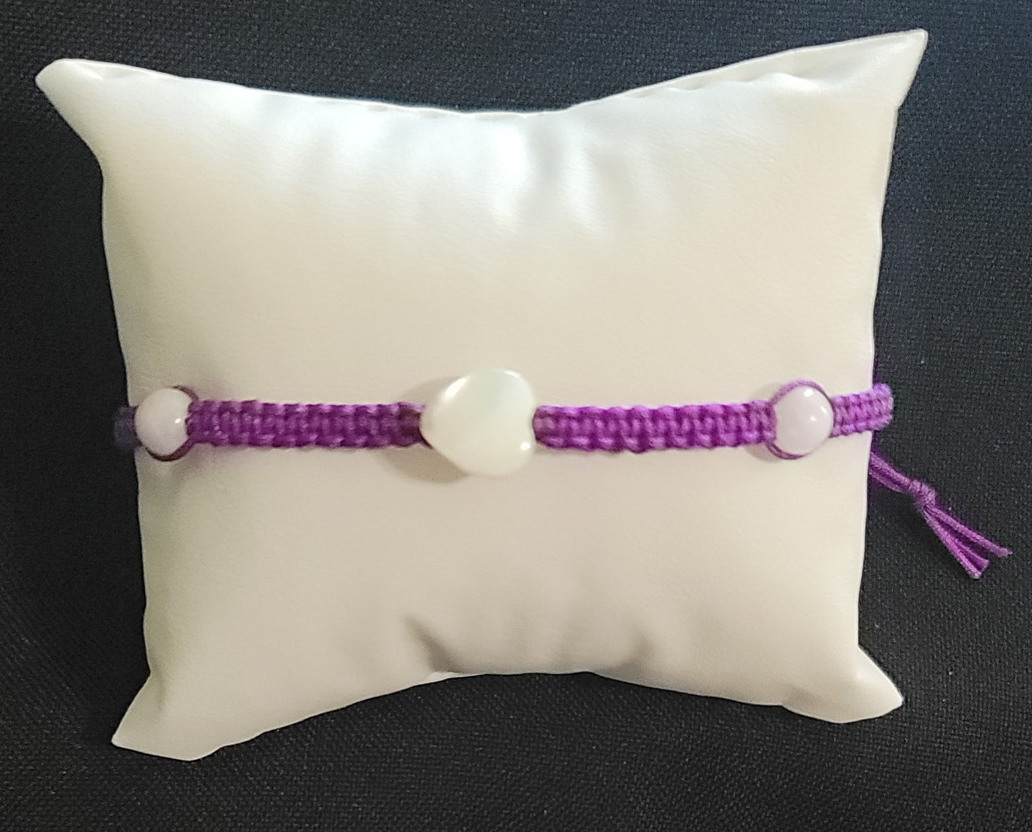 Purple Adjustable Corded Anklet with Moonstone Beads and Shell Heart