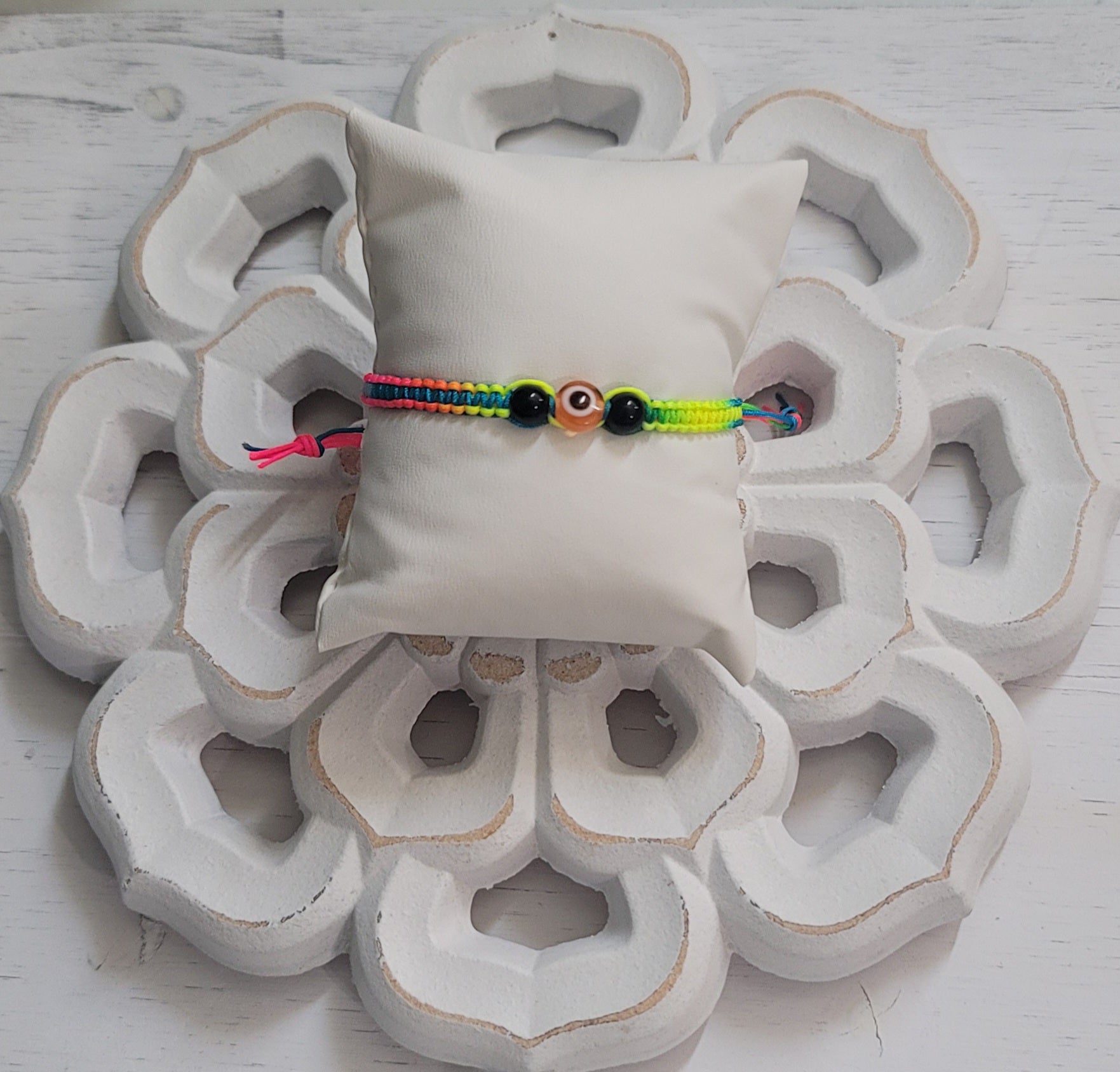 Multi Color Evil Eye and Black Obsidian Corded Adjustable Bracelet