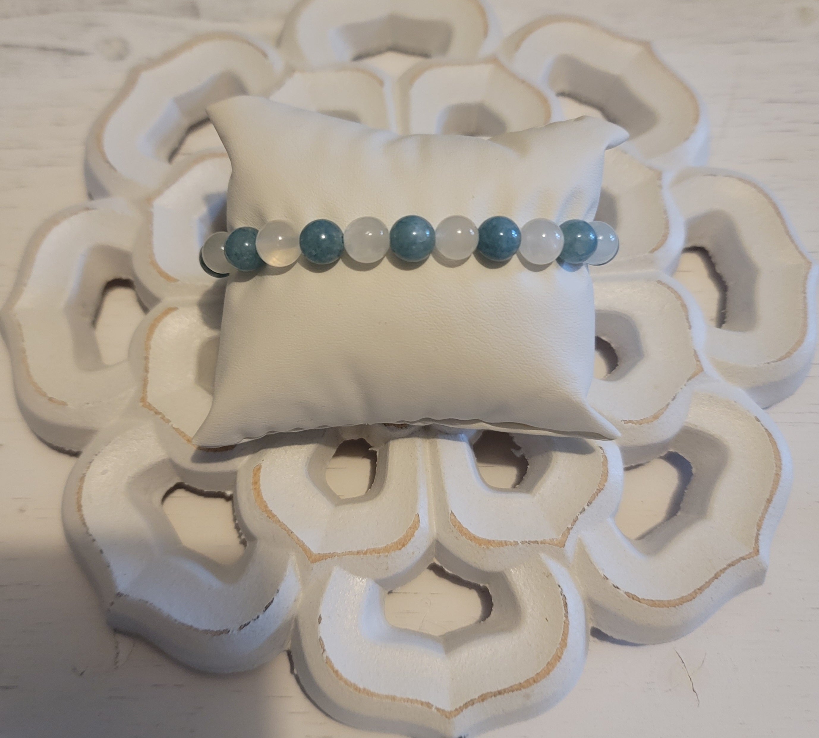 Genuine Stone 8mm Aquamarine, Selenite Bracelet