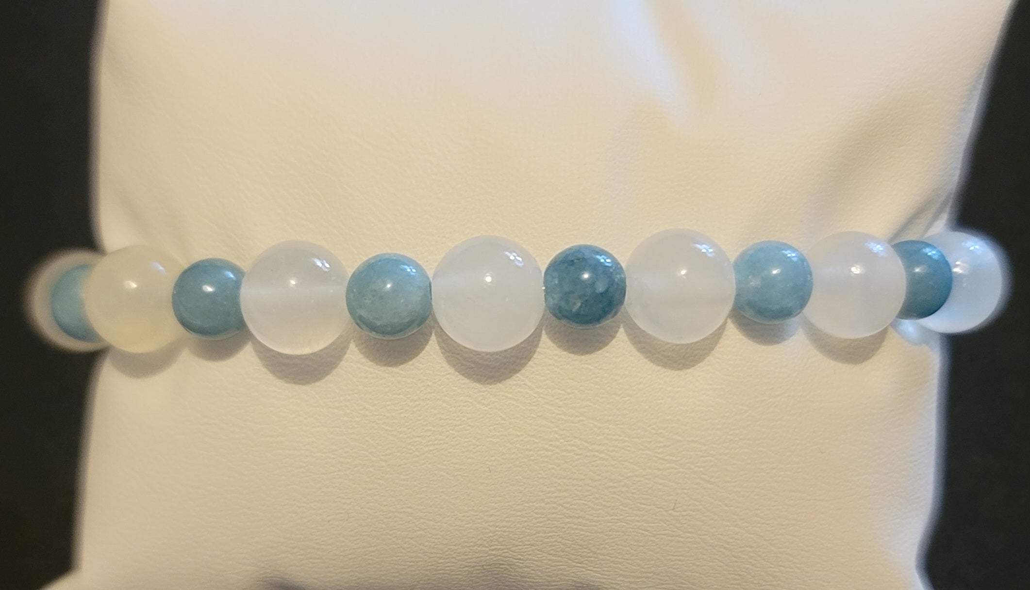 Genuine Stone 6mm Aquamarine, 8mm Selenite Bracelet
