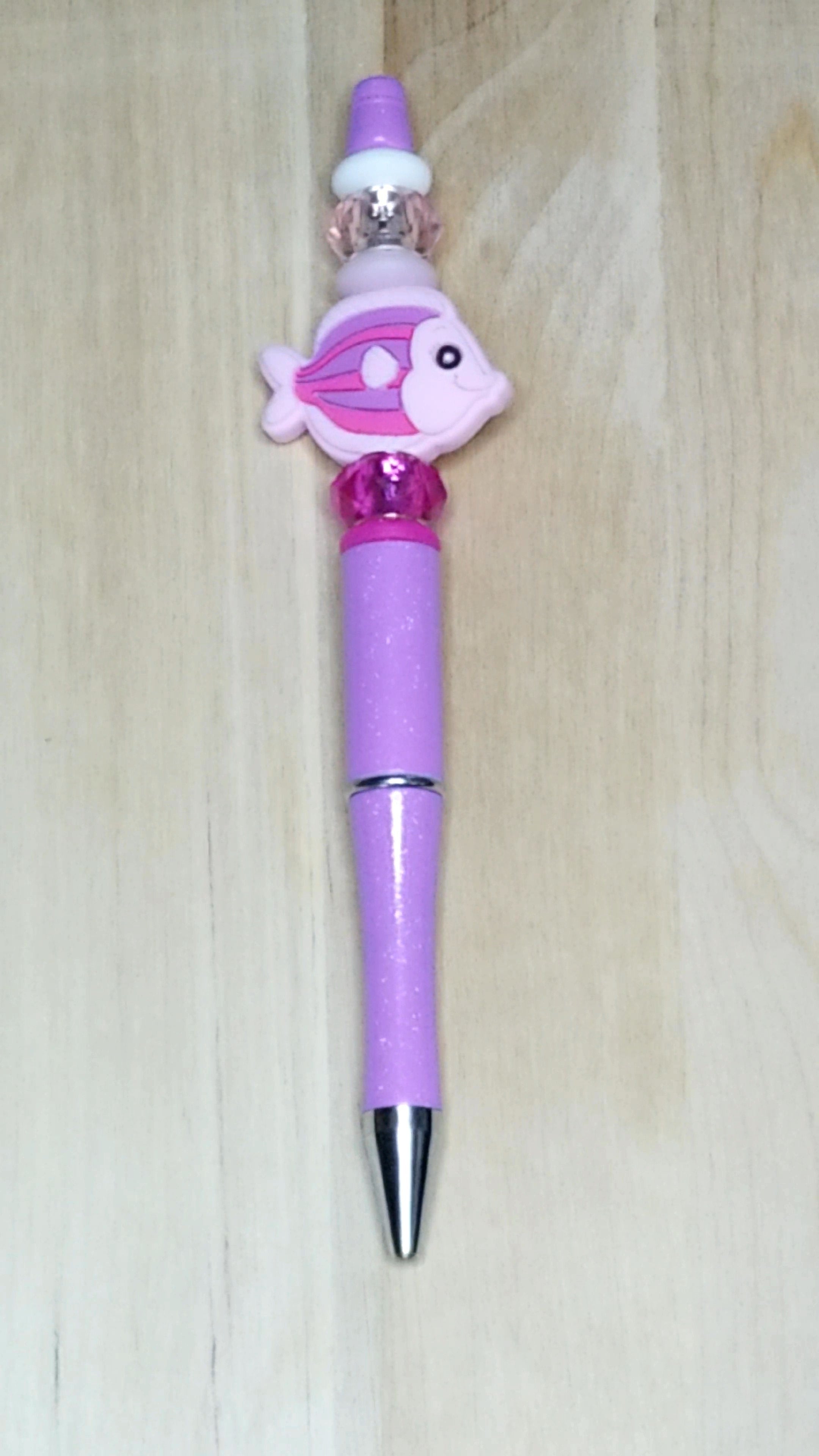 Fish Silicone Beaded Pen with Glass Bead Spacer