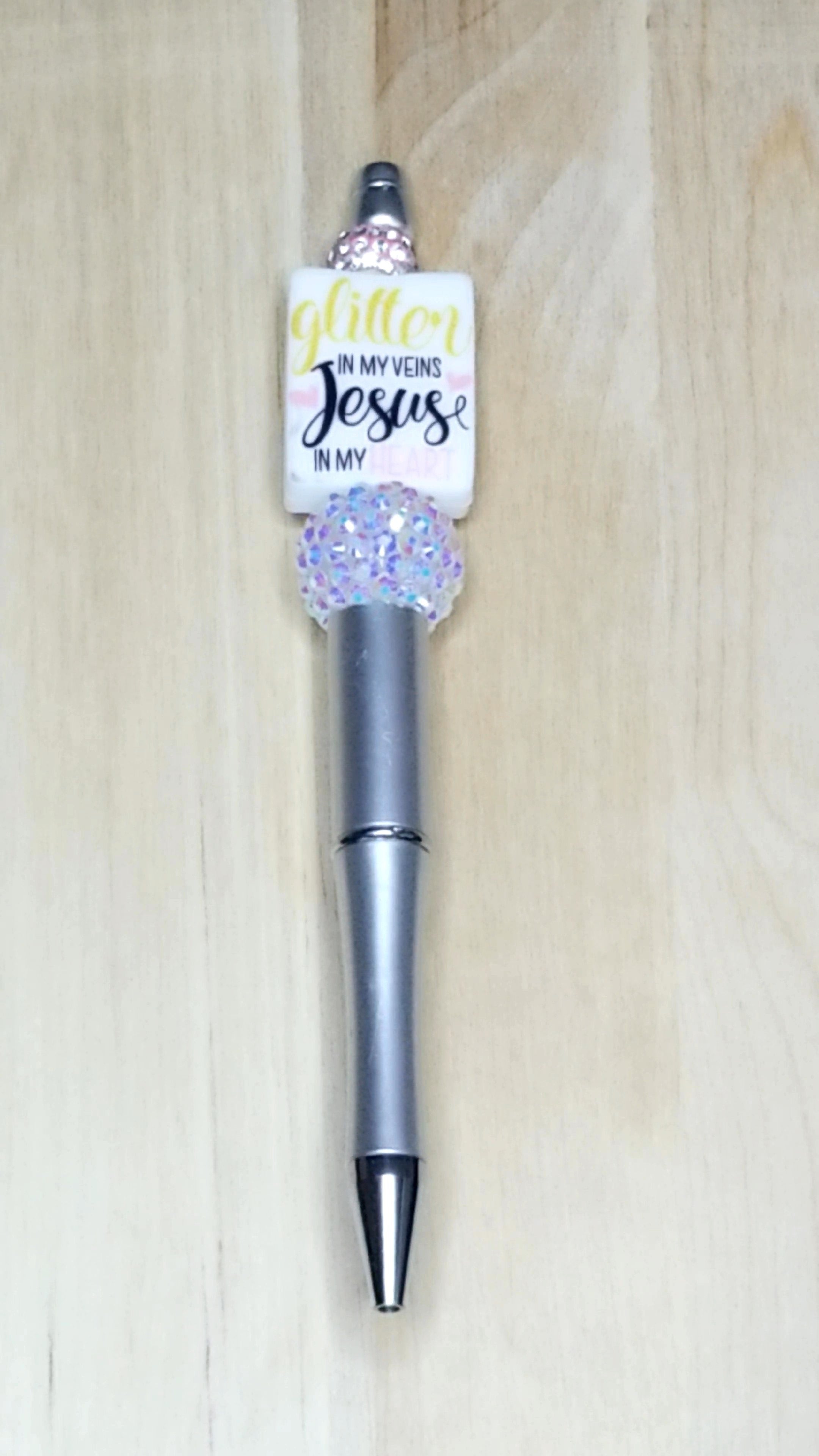 Glitter In My Veins Jesus In My Heart Silicone Beaded Pen