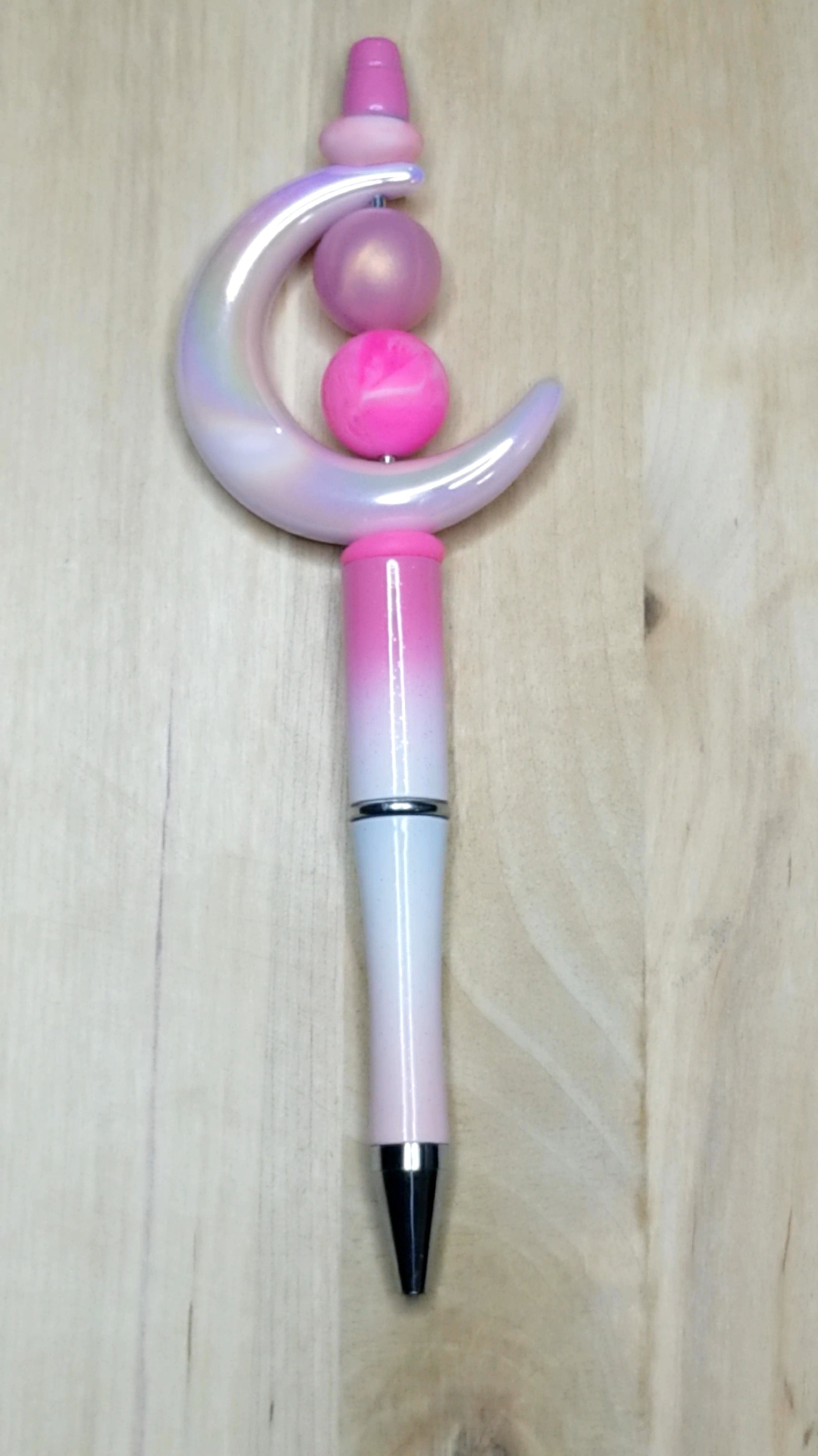 Marbled Silicone Beaded Pen With Acrylic Moon