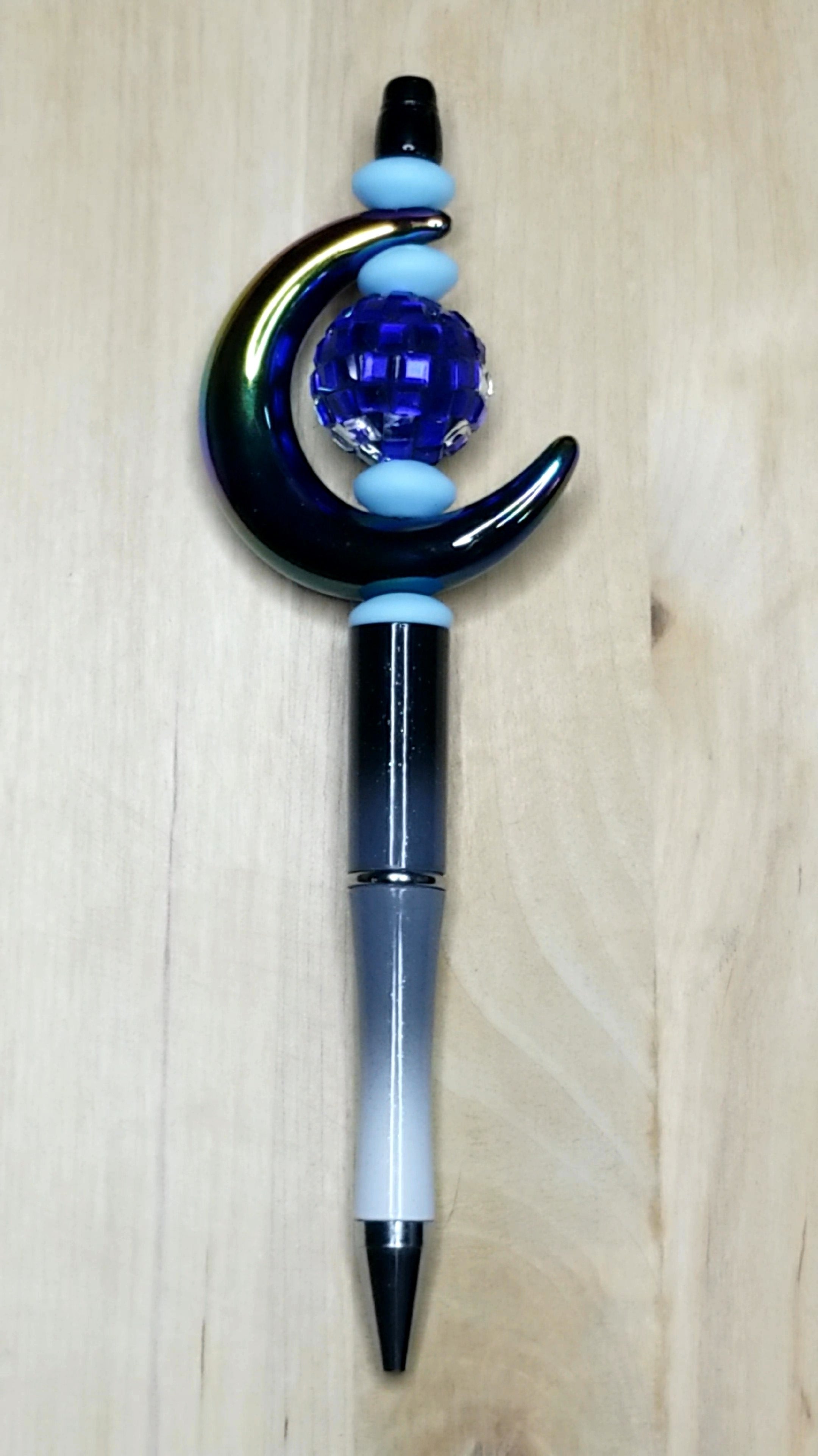 Silicone Beaded Pen With Acrylic Moon And Rhinestone Crystal Disco Ball