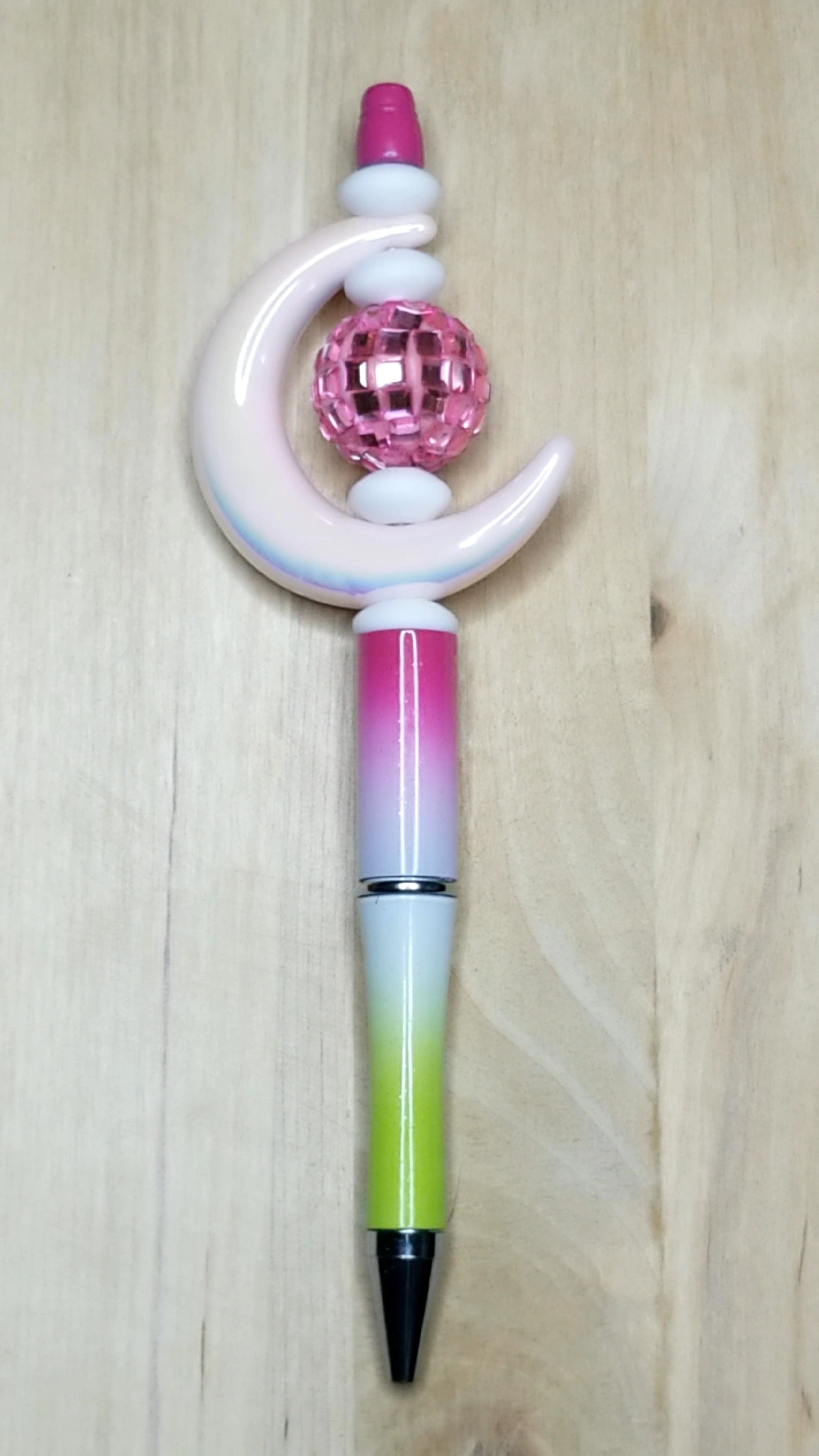 Silicone Beaded Pen With Acrylic Moon With Rhinestone Crystal Disco Ball