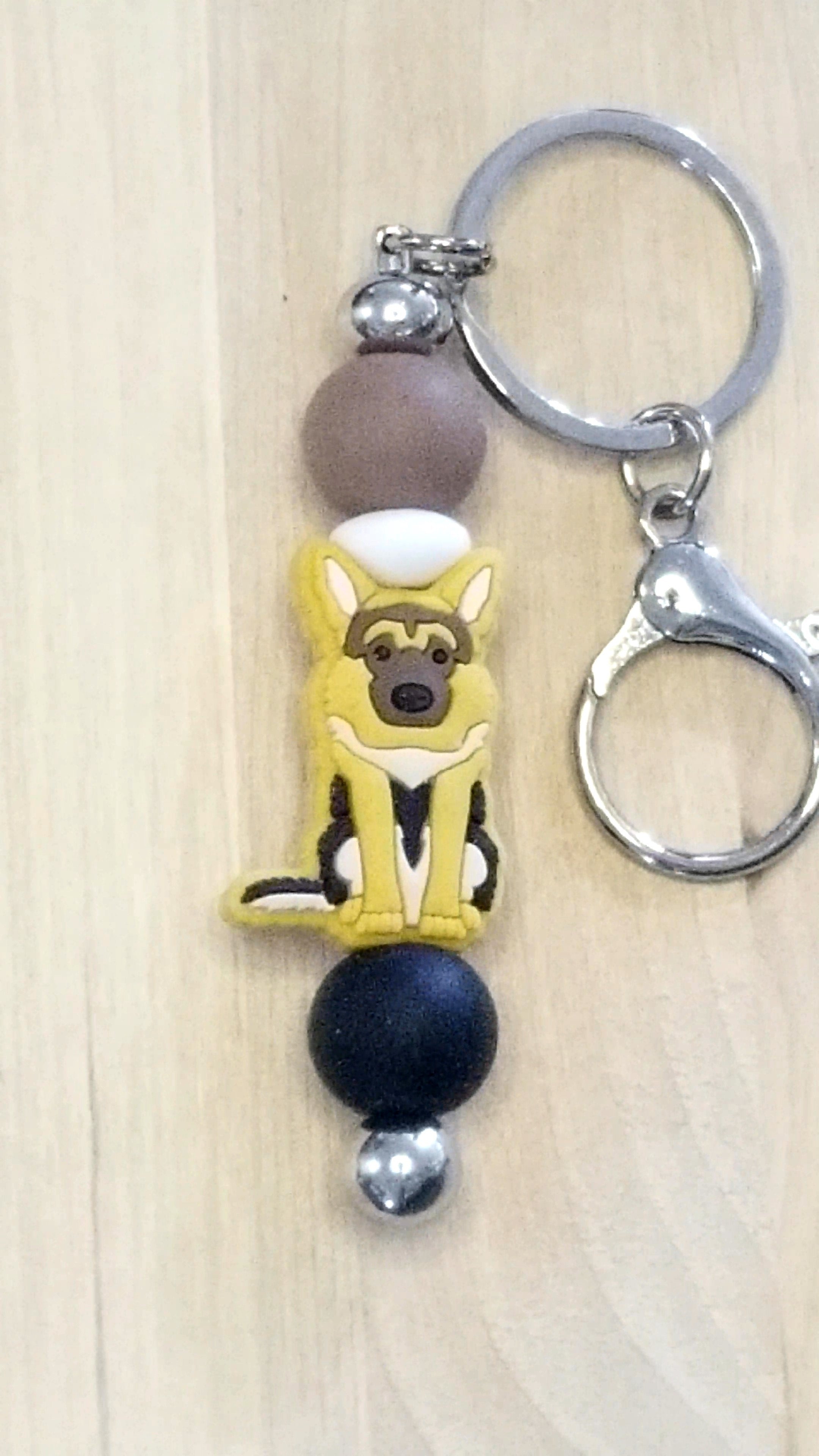 German Shepherd Silicone Beaded Keychain