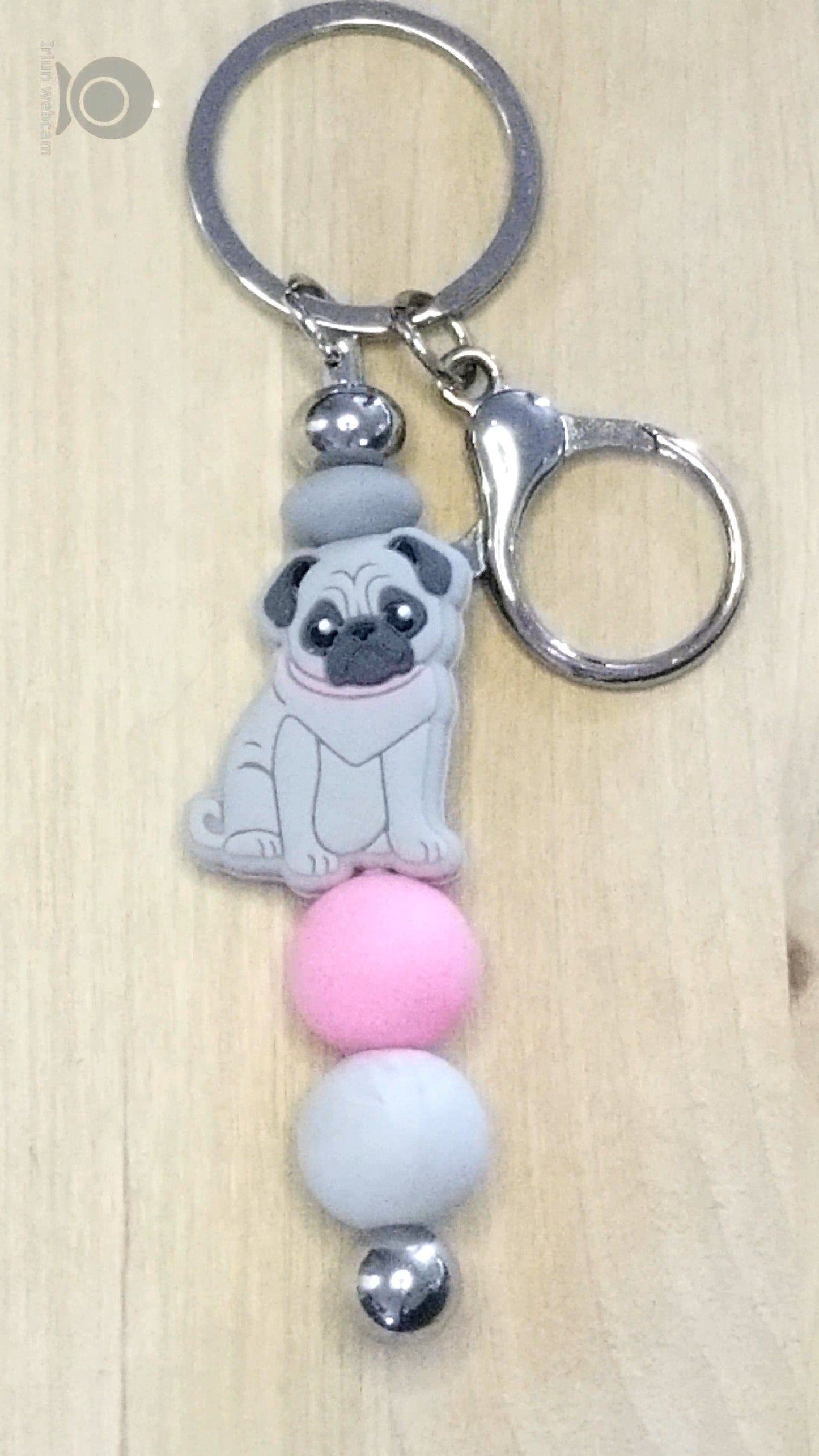 Pug Silicone Beaded Keychain
