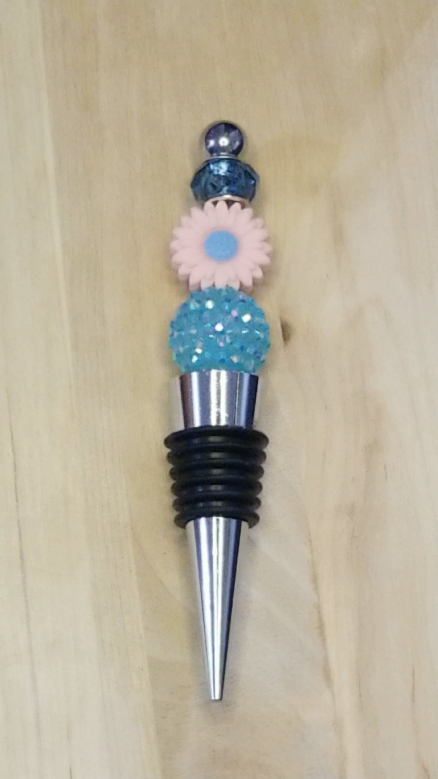 Pink Daisy Silicone Beaded Wine Stopper