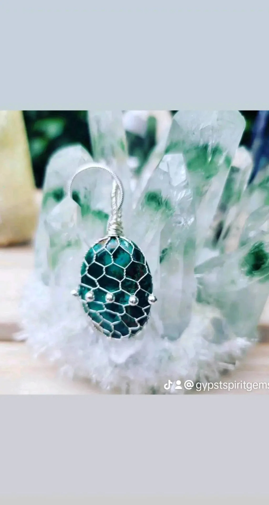 Genuine Stone Wire Wrapped Parrot Wing Chrysocolla Pendant with 20 inch Sterling Silver Chain