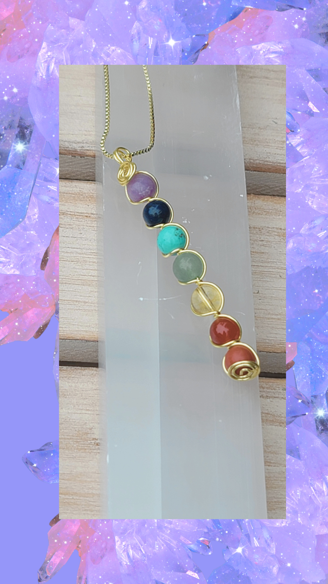 Genuine Stone CHAKRA PENDANT with 18 inch 14k Gold Plated Chain