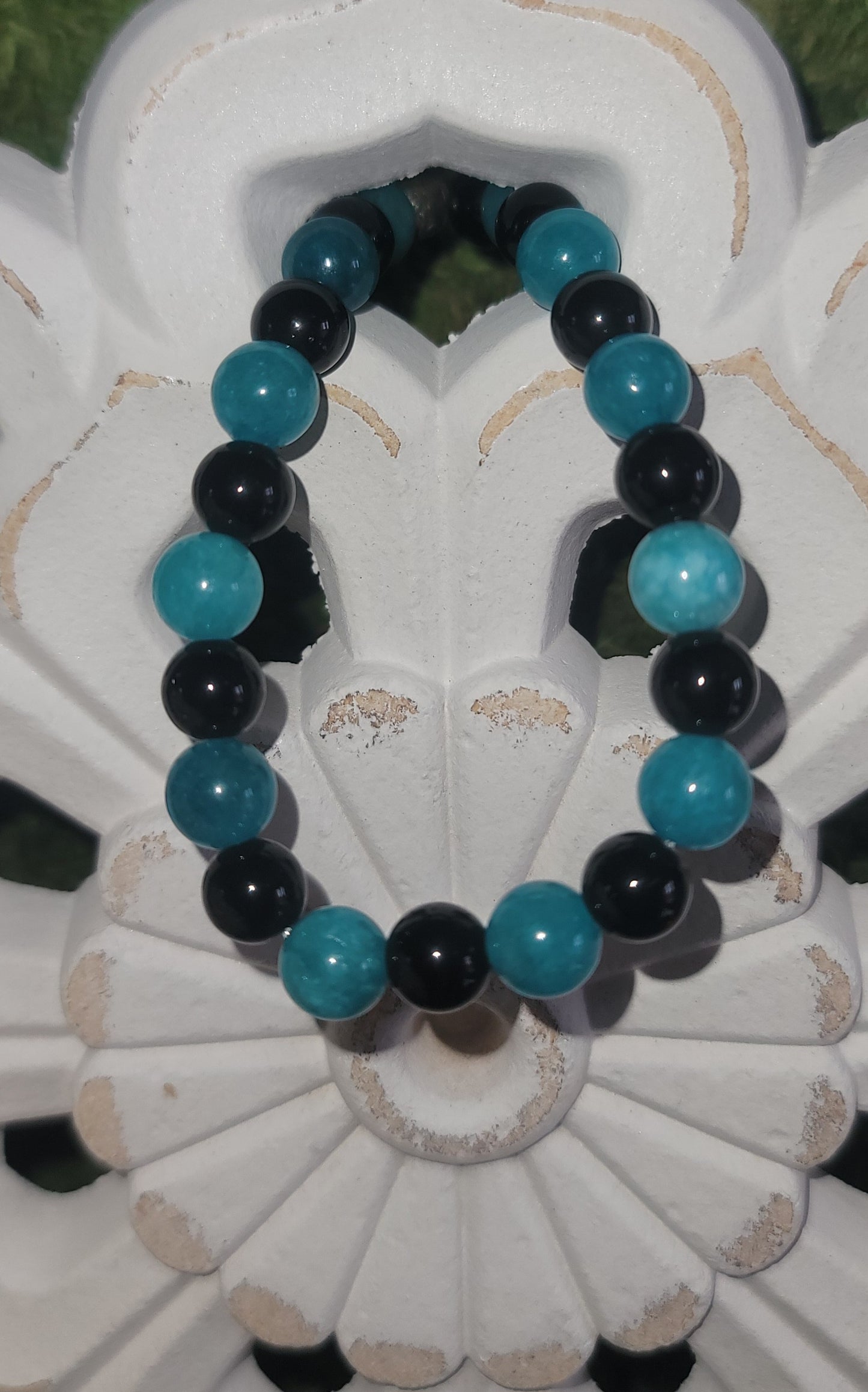 Genuine Stone Tiahne Amazonite and Black Obsidian Bracelet