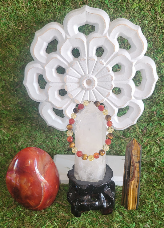 Genuine Stone Citrine, Carnelian and Tiger Eye Bracelet