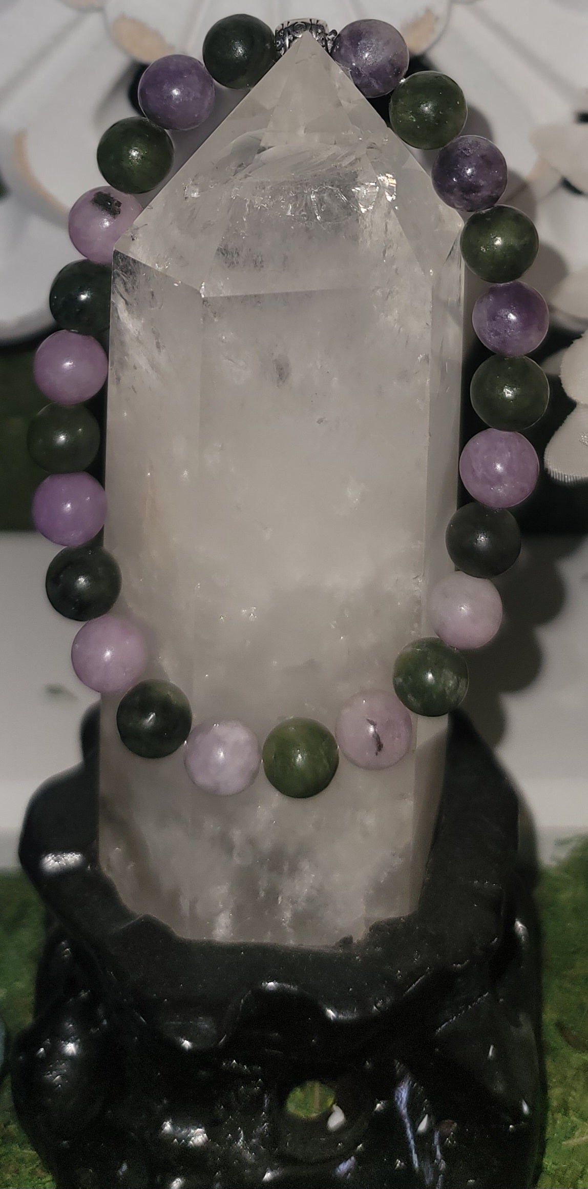 Genuine Stone Jade and Lepidolite Bracelet