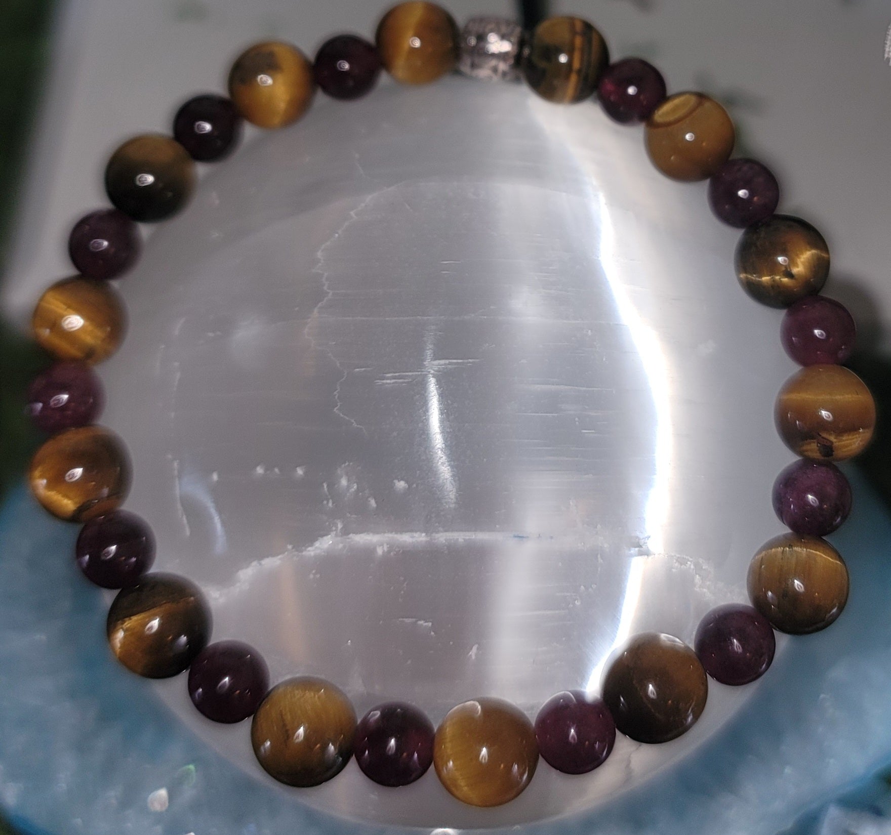 Genuine Stone Garnet and Tiger Eye Bracelet