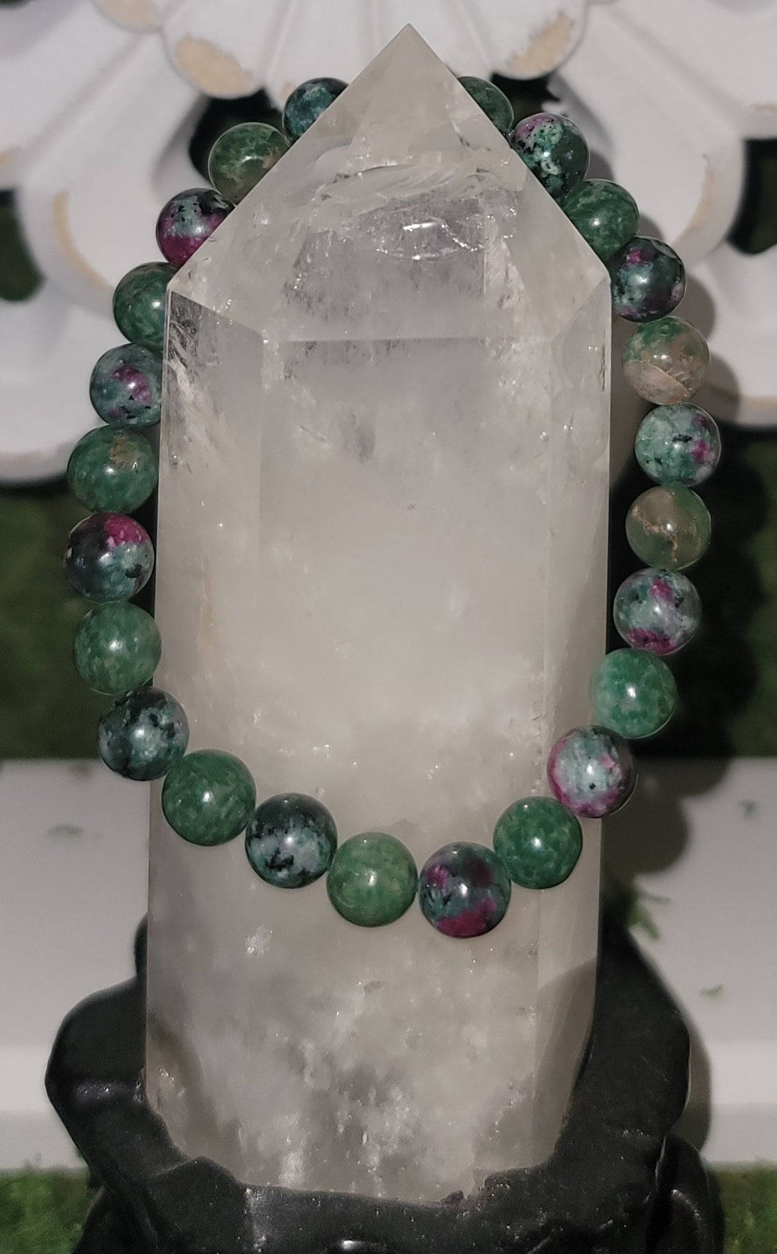 Genuine Stone Emerald and Ruby Zoisite Bracelet