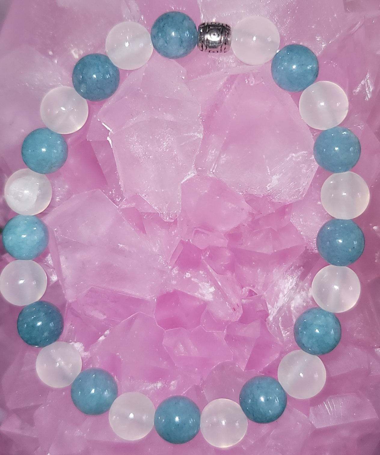 Genuine Stone Aquamarine and Selenite Bracelet