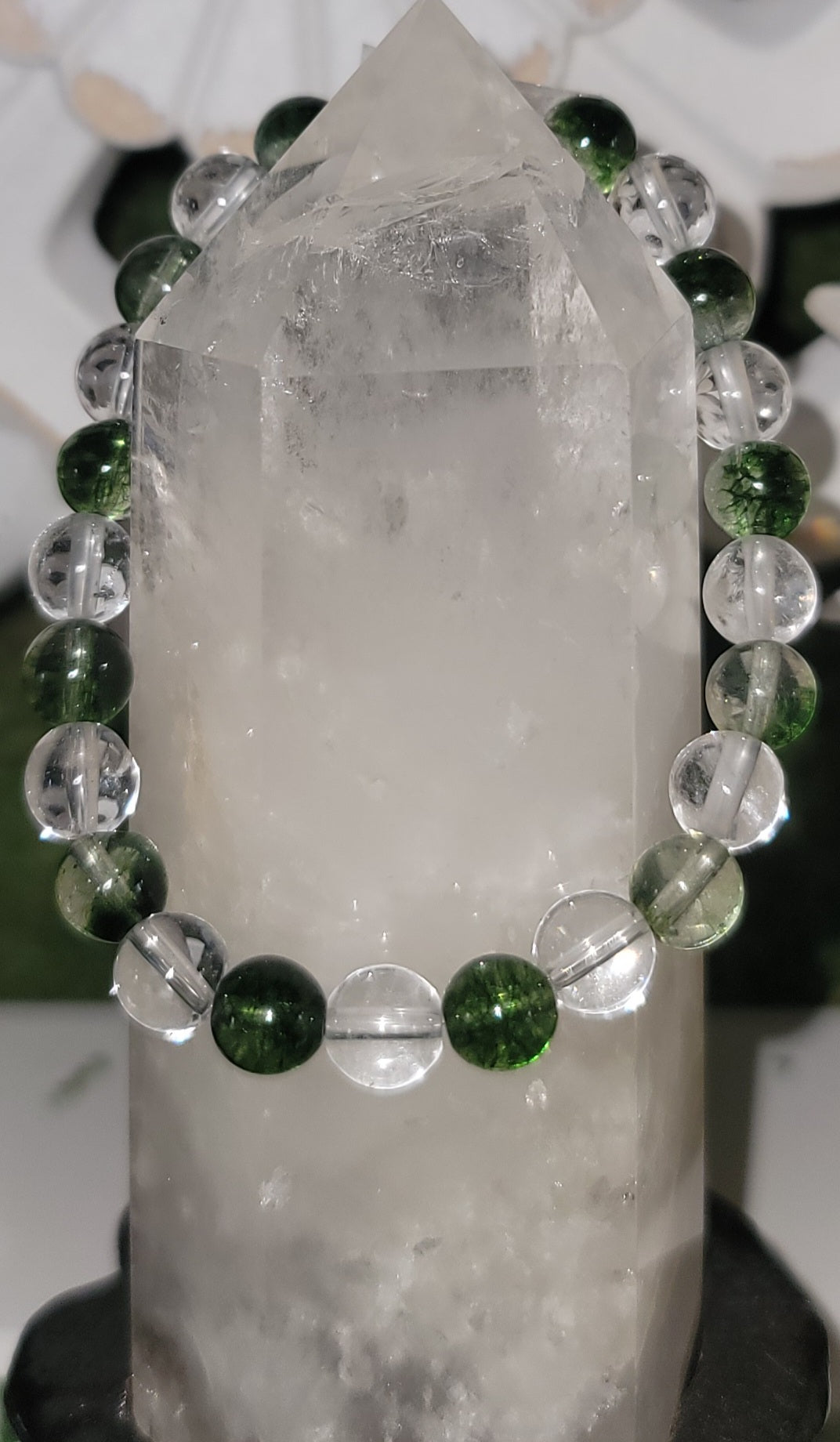 Genuine Stone Phantom Quartz and Clear Crystal Quartz Bracelet
