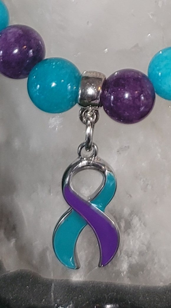 Genuine Stone Tiahne Amazonite and Amethyst Suicide Awareness Bracelet