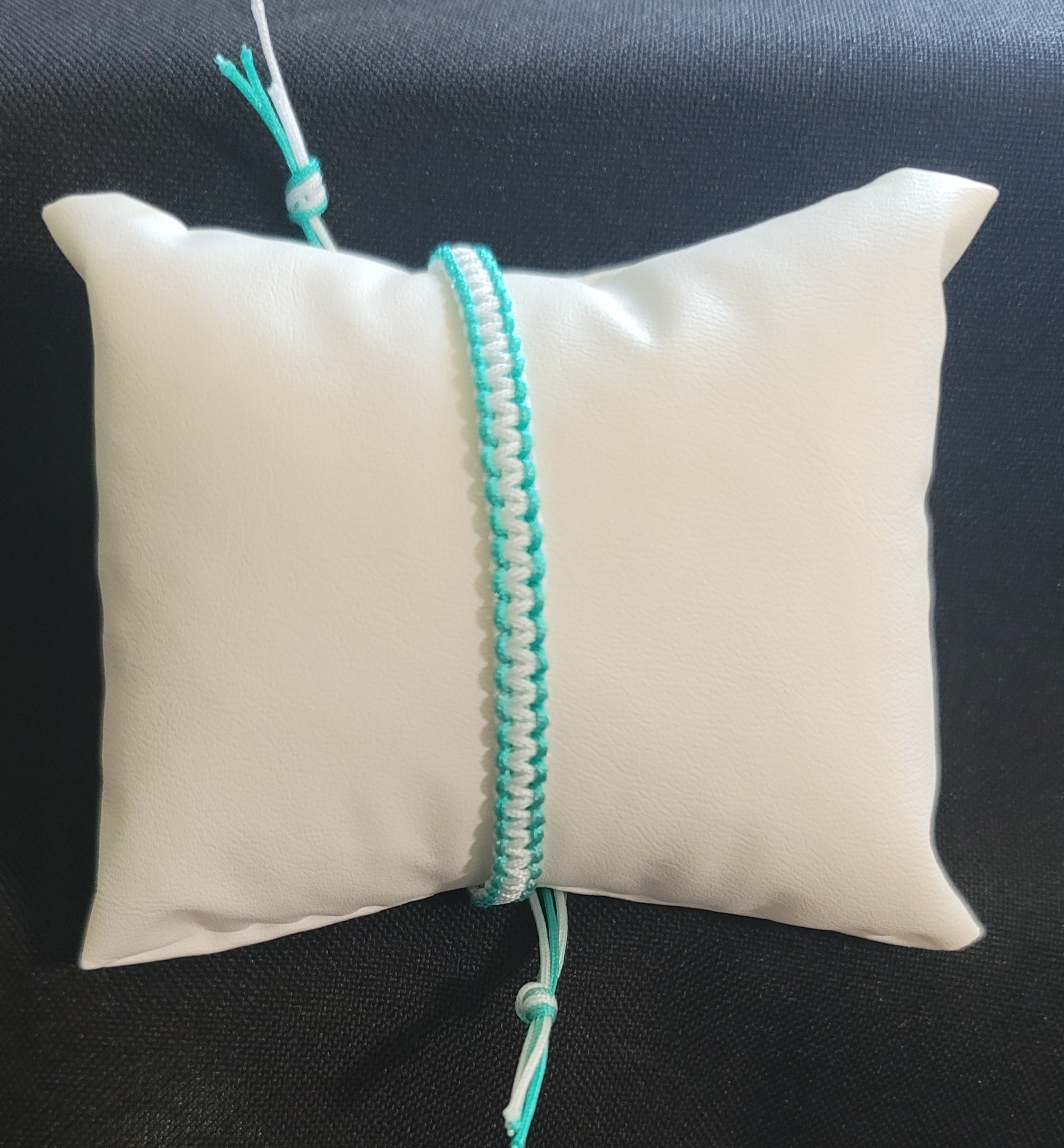 Teal and White Corded Adjustable Bracelet