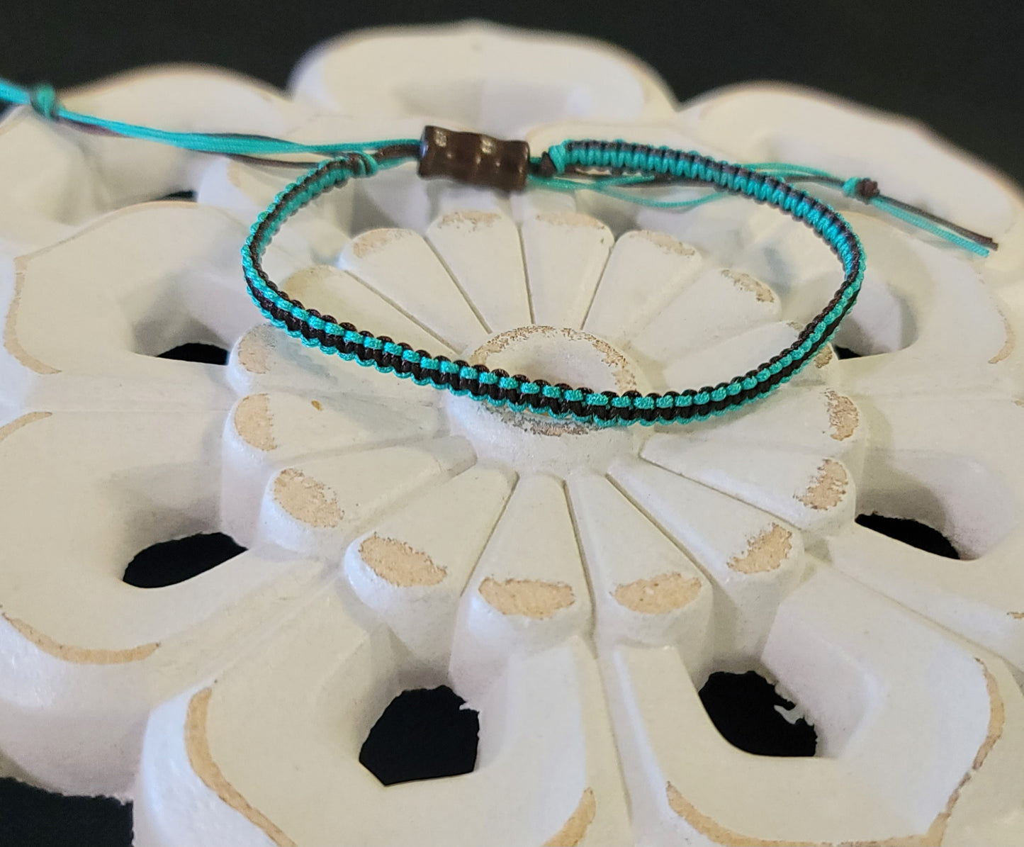 Teal and Chocolate Brown Corded Adjustable Anklet