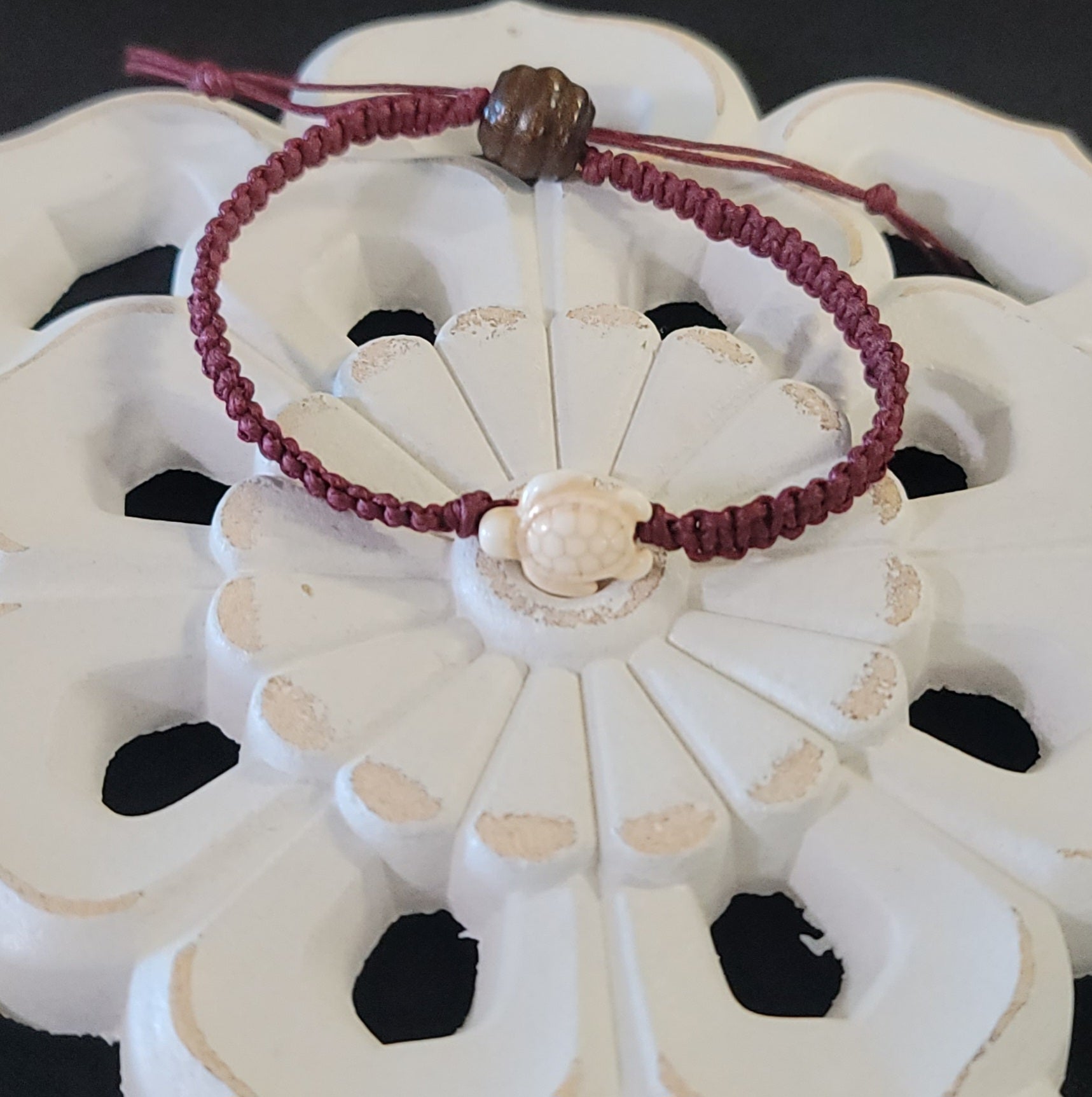 Sea Turtle Maroon Corded Adjustable Anklet