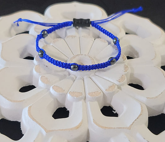 Royal Blue and Hematite Corded Adjustable Anklet