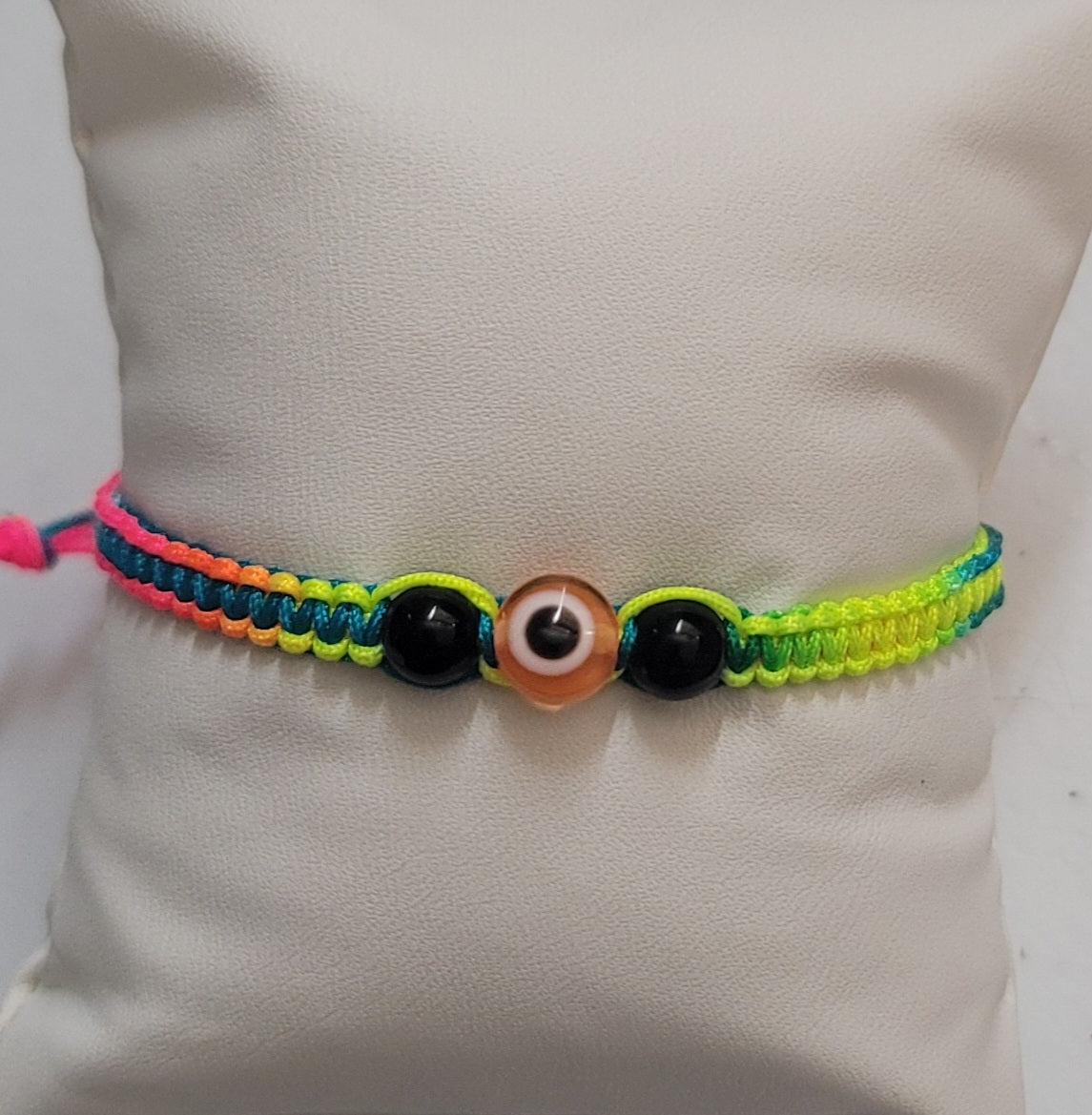 Multi Color Evil Eye and Black Obsidian Corded Adjustable Bracelet