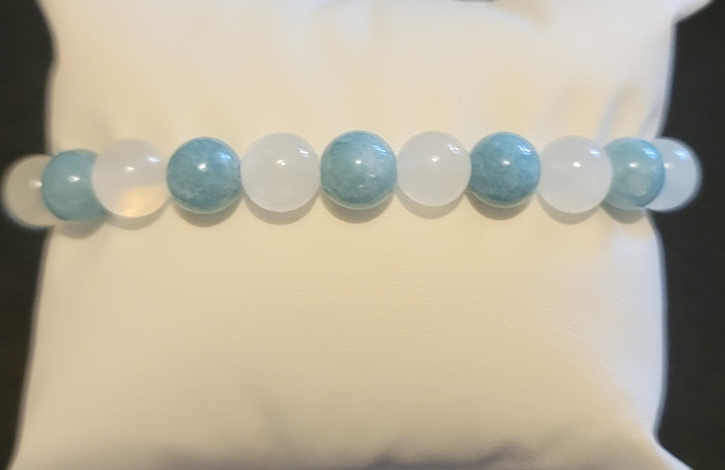 Genuine Stone 8mm Aquamarine, Selenite Bracelet