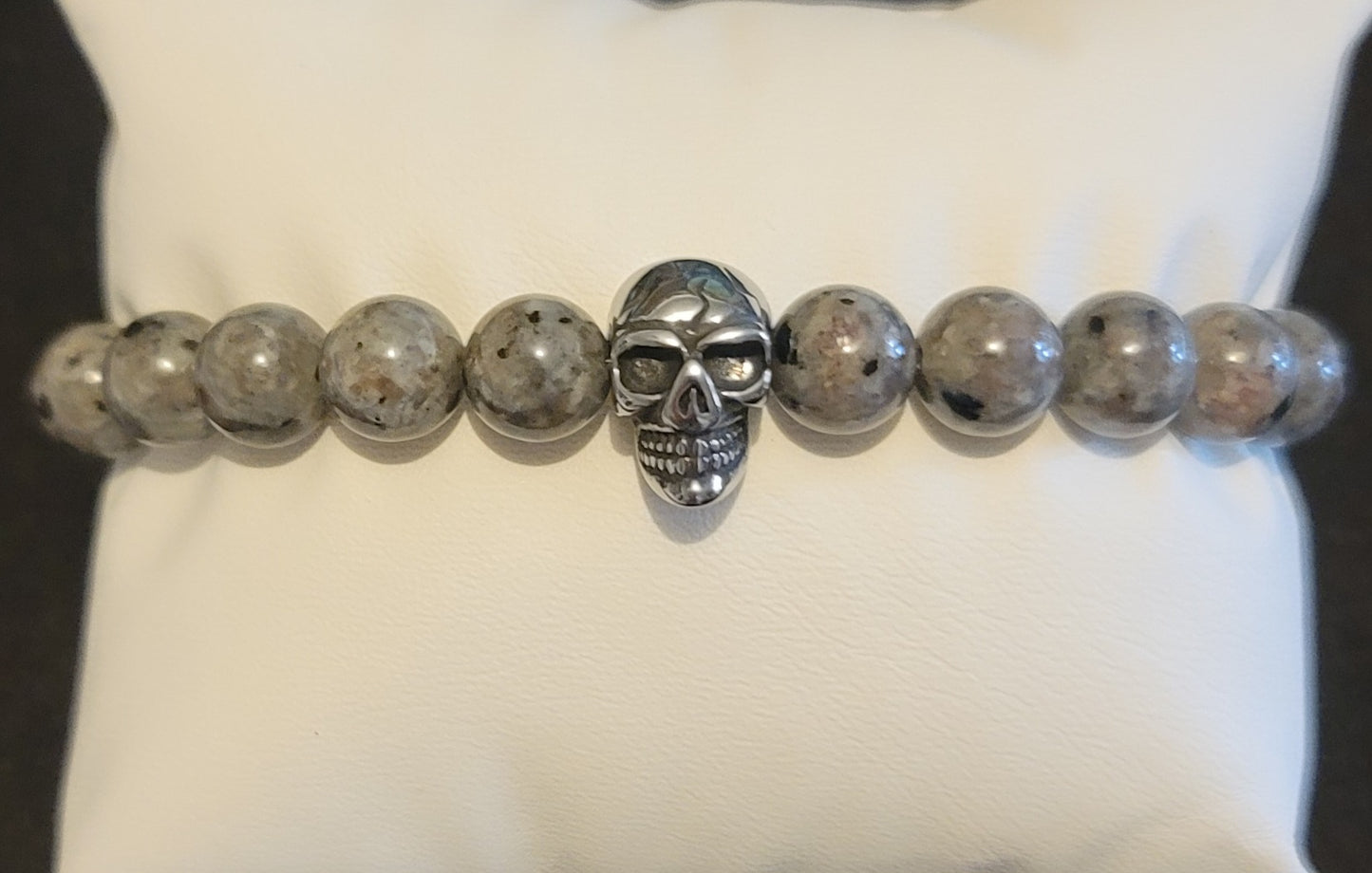Genuine Stone Yooperlite with Metal Skull  Bracelet