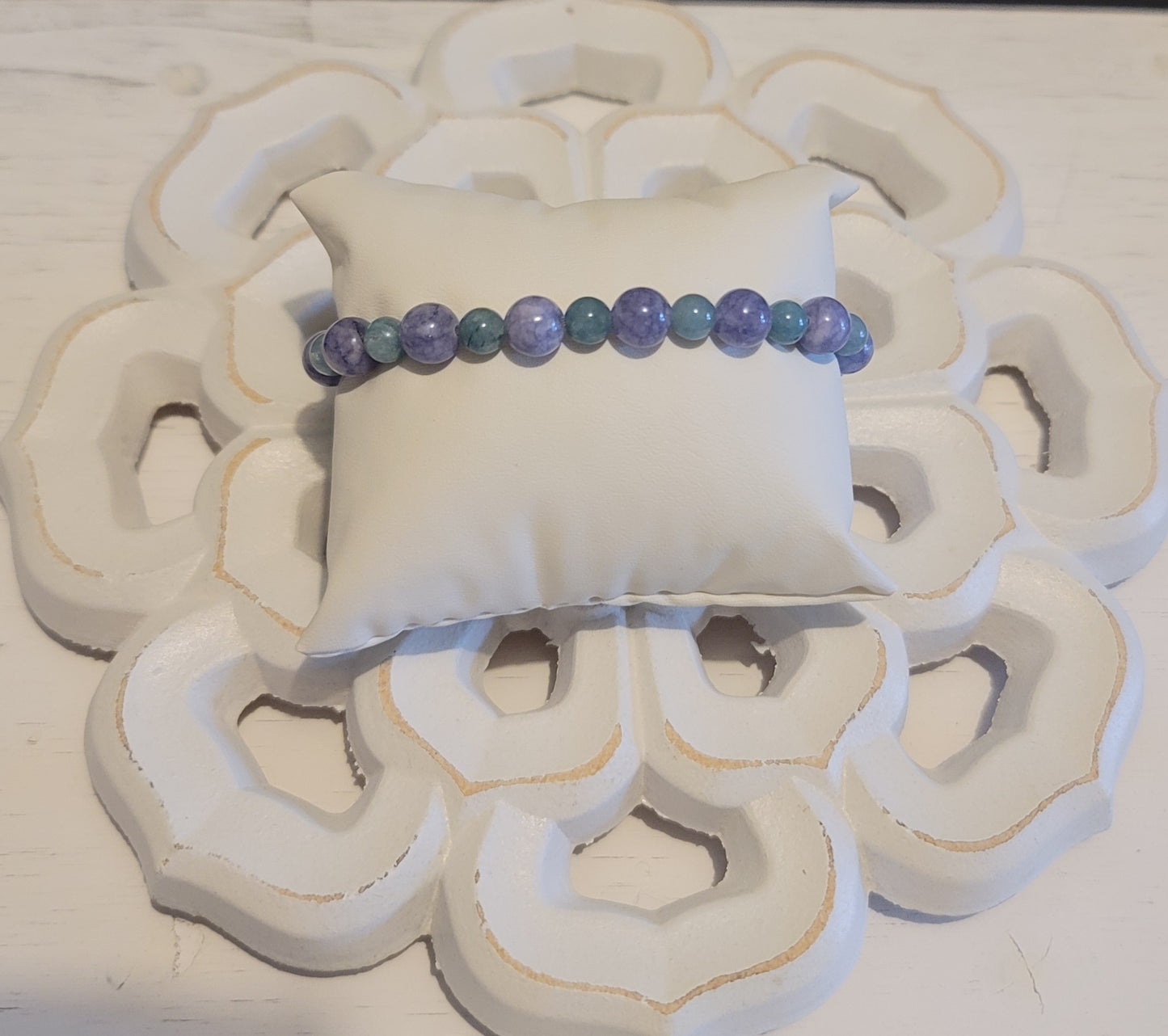 Genuine Stone 8mm Angelite, 6mm Aquamarine  Bracelet