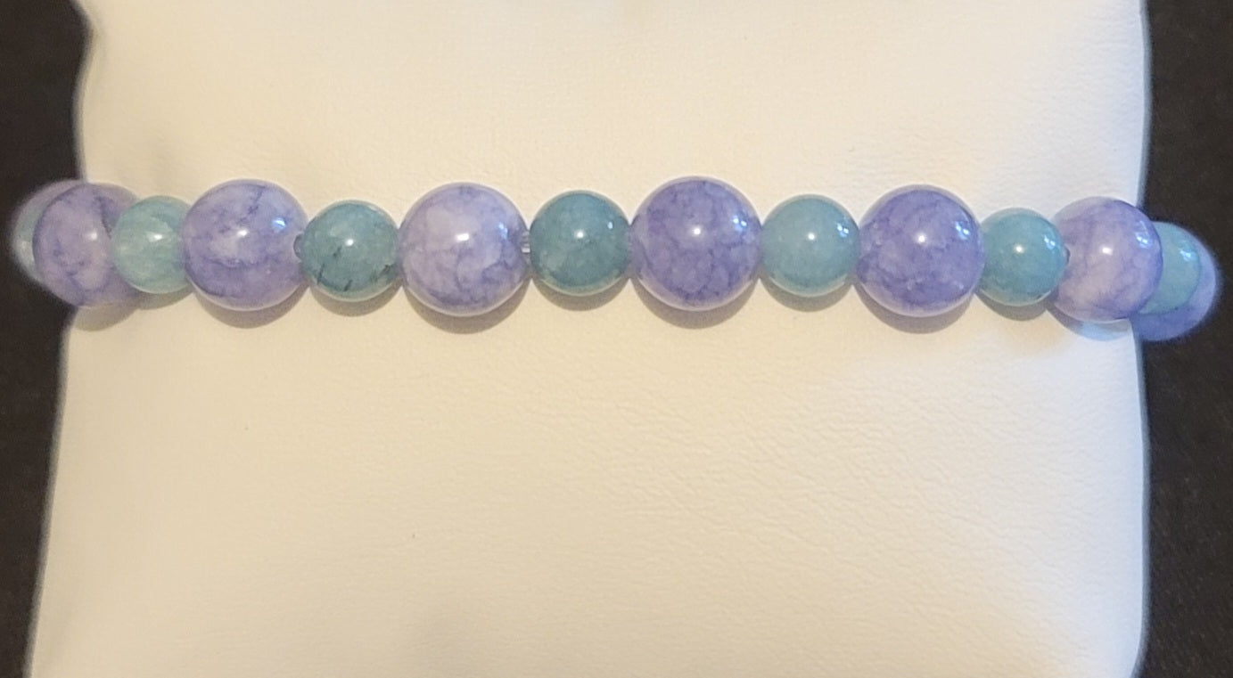 Genuine Stone 8mm Angelite, 6mm Aquamarine  Bracelet