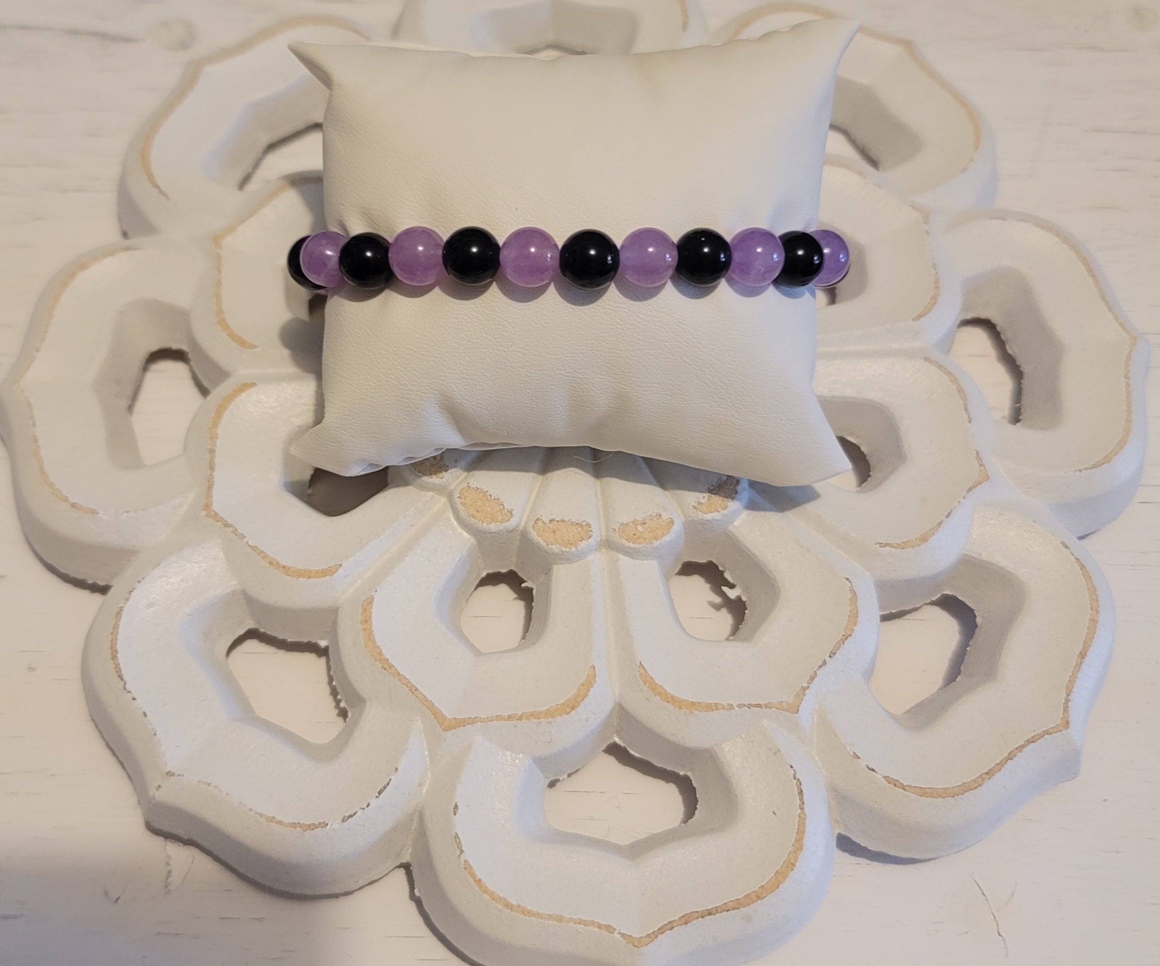 Genuine Stone Amethyst, Black Obsidian Bracelet