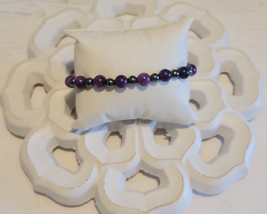 Genuine Stone Amethyst, Hematite Bracelet