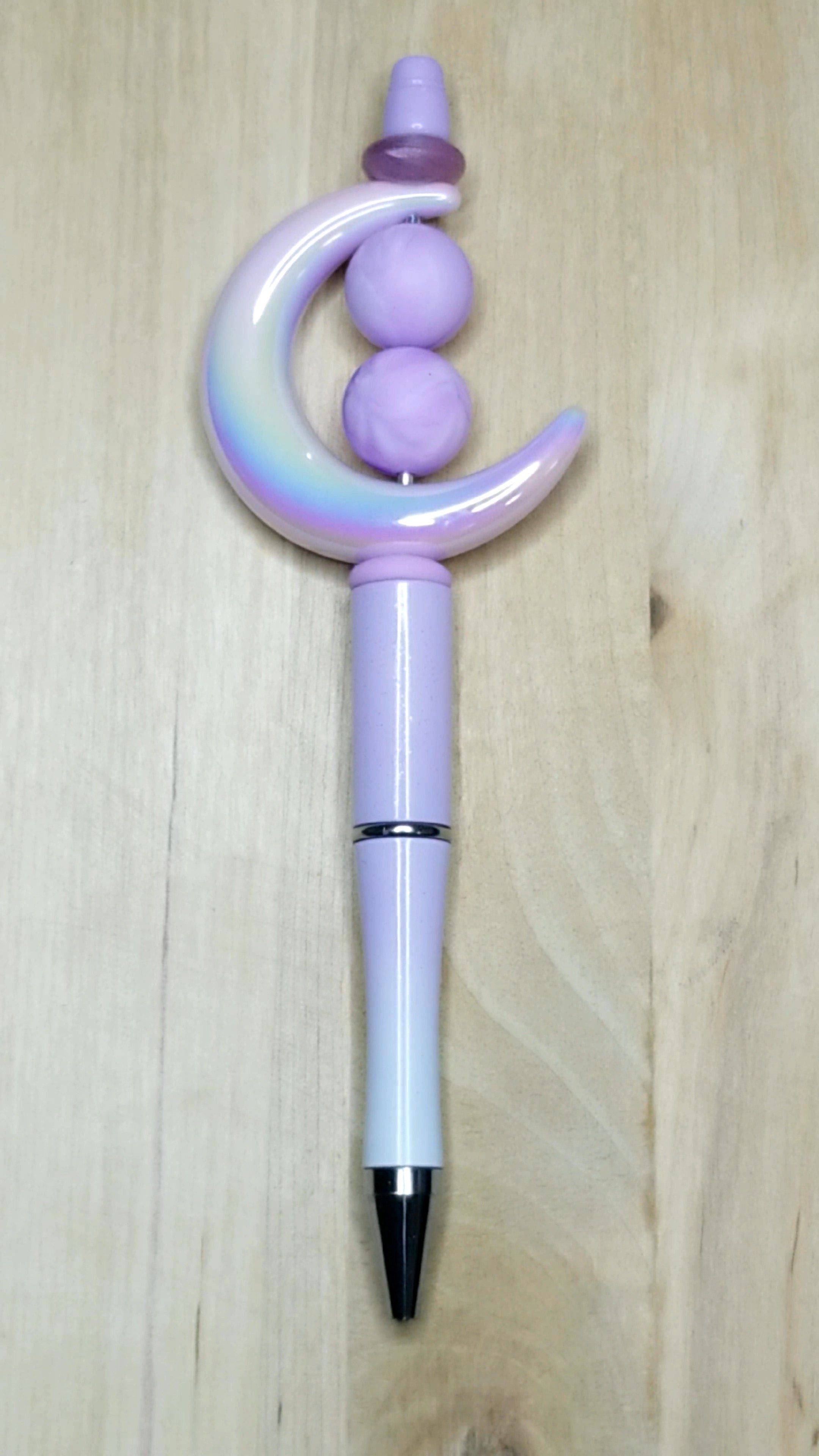 Marbled Silicone Beaded Pen With Acrylic Moon