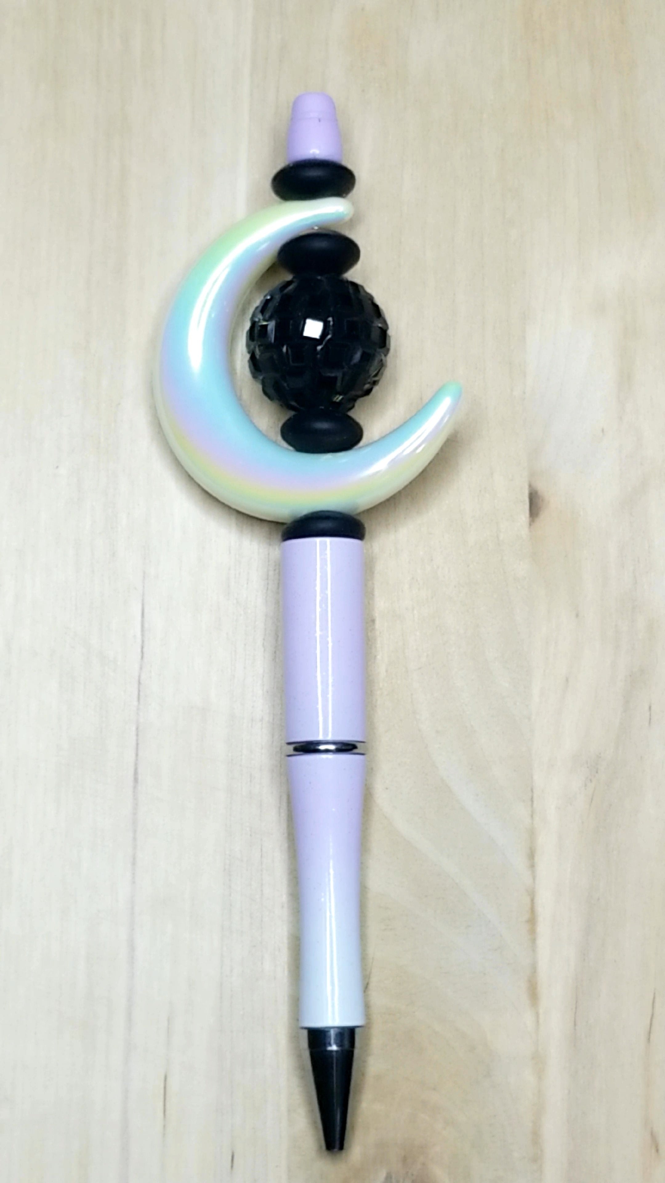 Silicone Beaded Pen With Acrylic Moon And Rhinestone Crystal Disco Ball