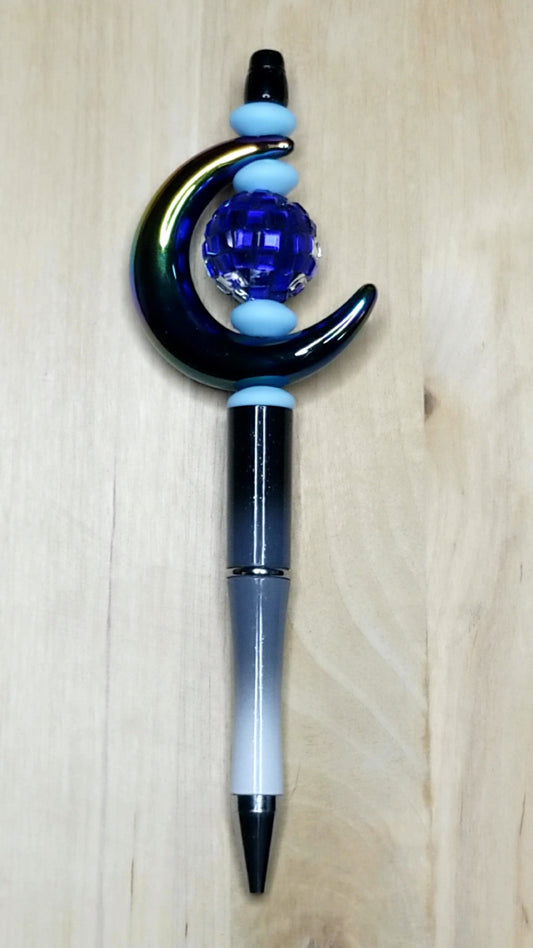 Silicone Beaded Pen With Acrylic Moon And Rhinestone Crystal Disco Ball
