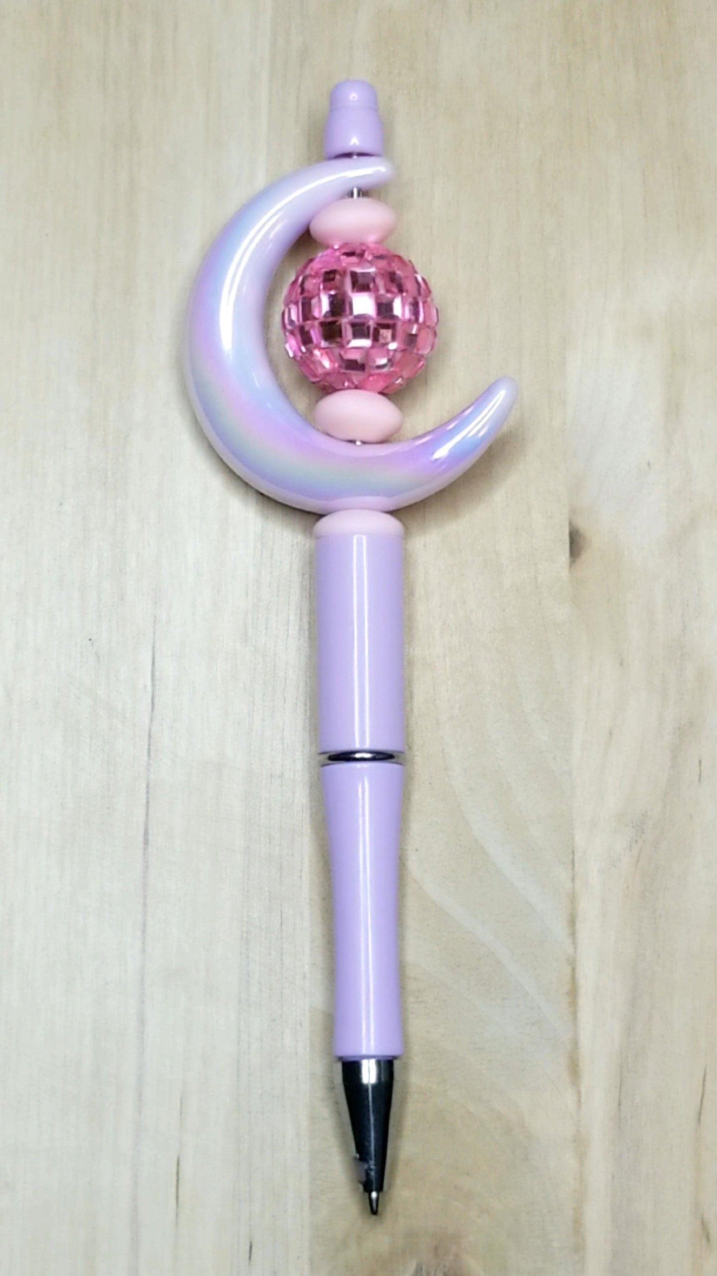 Silicone Beaded Pen With Acrylic Moon With Rhinestone Crystal Disco Ball