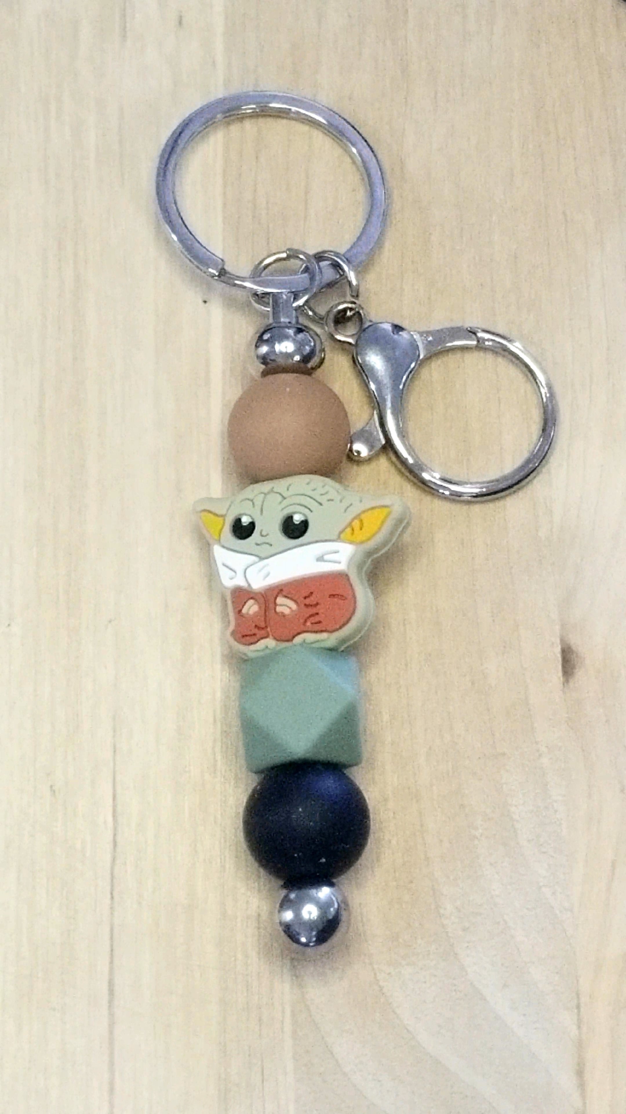 Green Alien Silicone Beaded Keychain