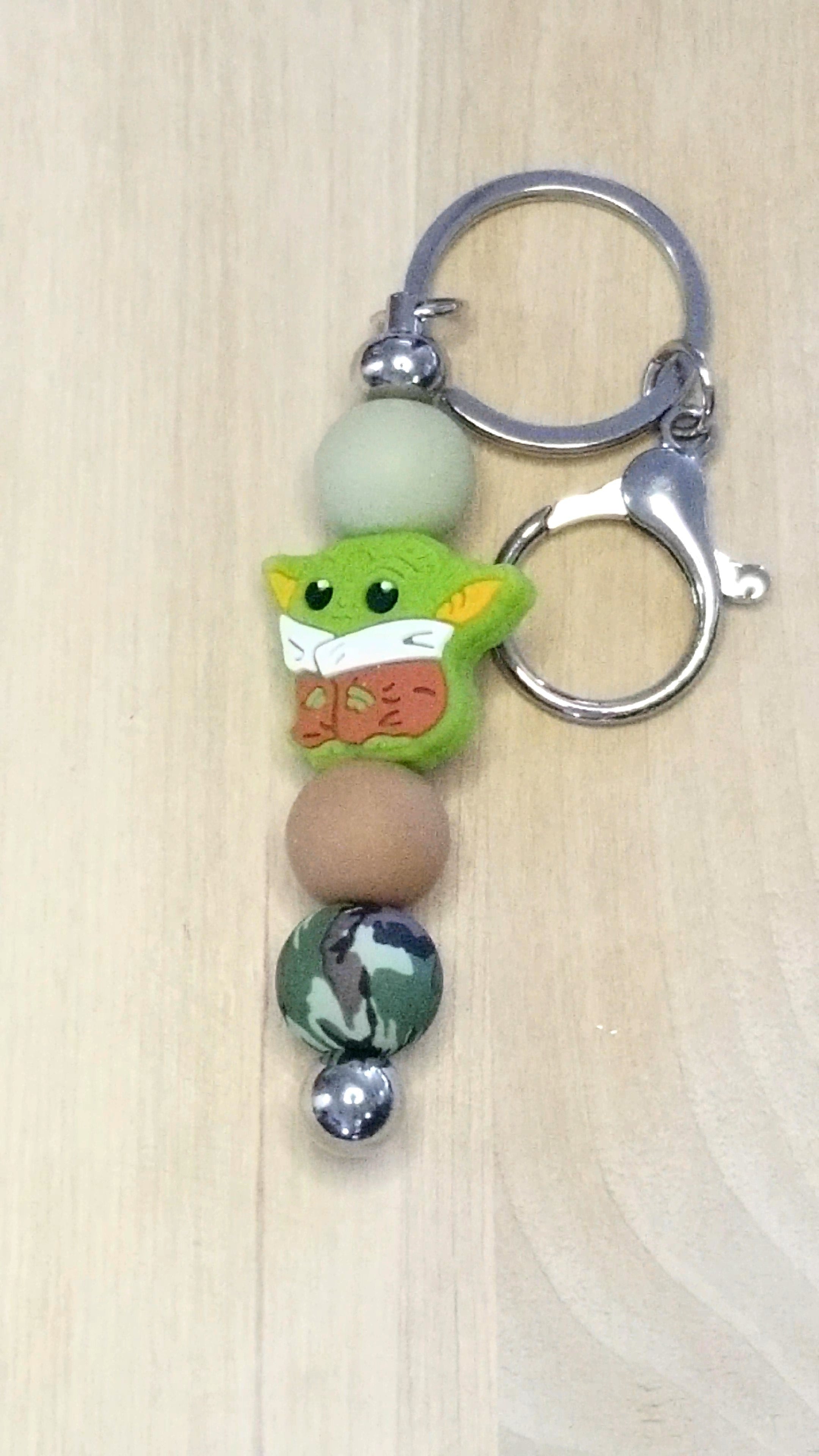 Green Alien Silicone Beaded Keychain