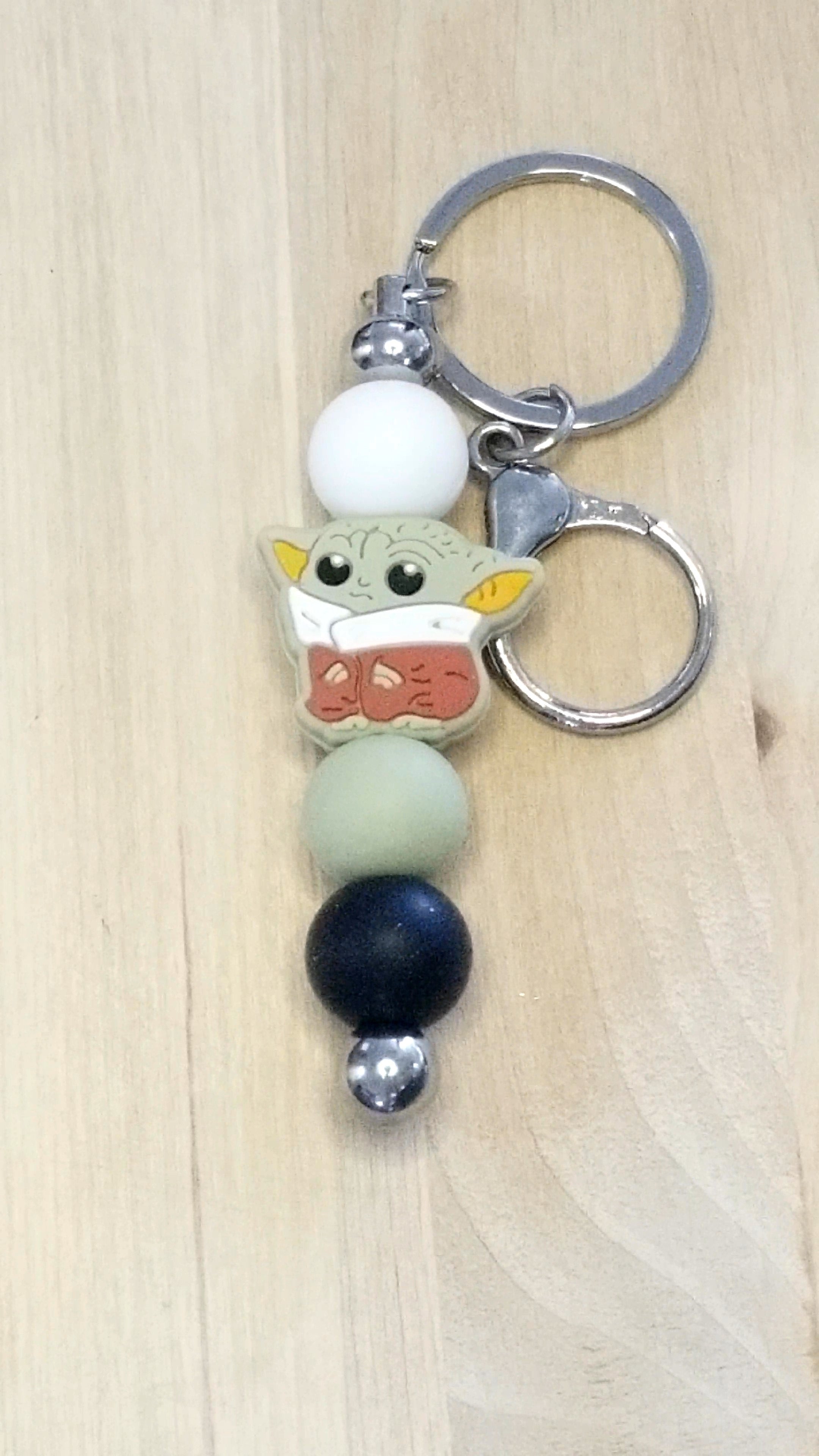 Green Alien Silicone Beaded Keychain