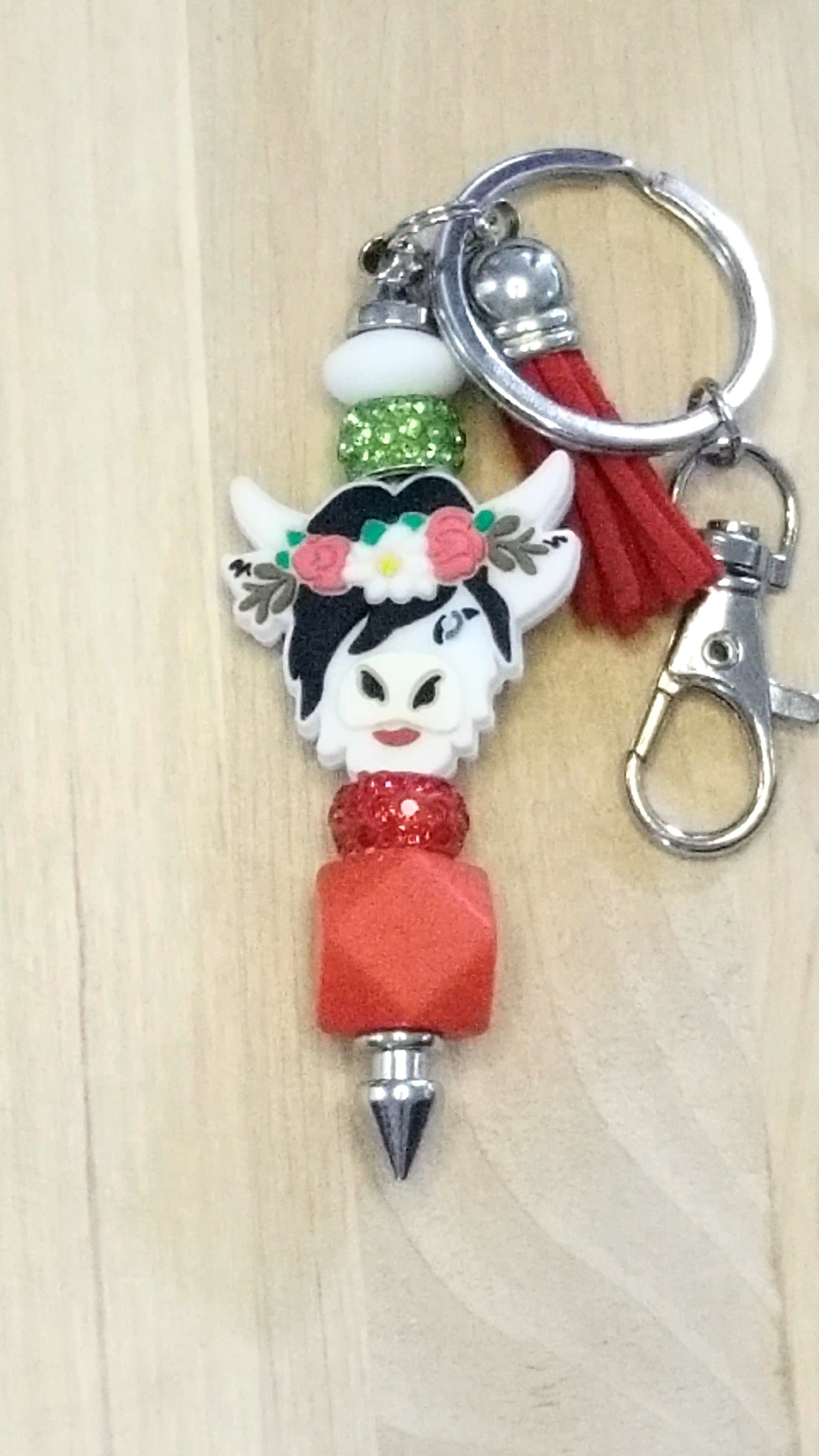 Cow Silicone Beaded Keychain