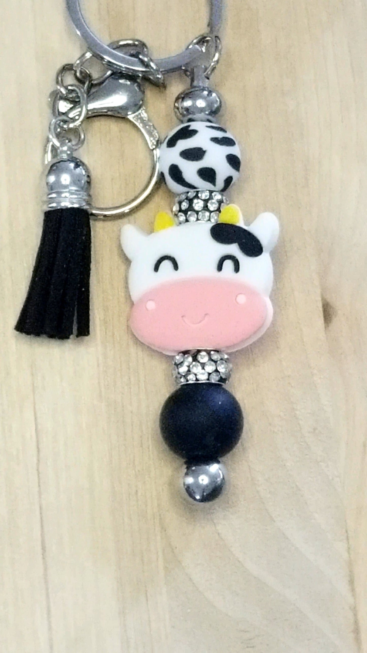 Cow Silicone Beaded Keychain