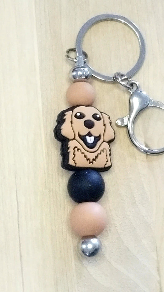 Golden Retriever Silicone Beaded Keychain